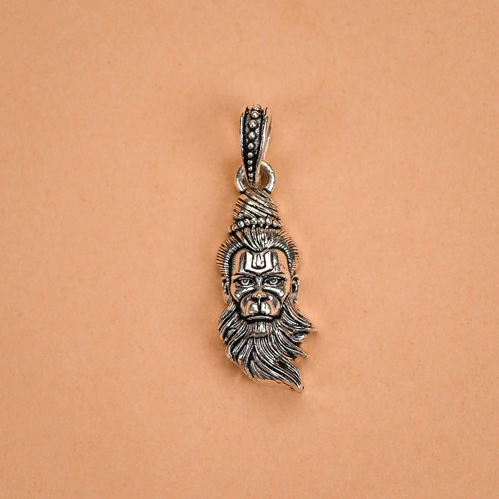 Divine Lord Hanuman Ji Silver Face Pendant