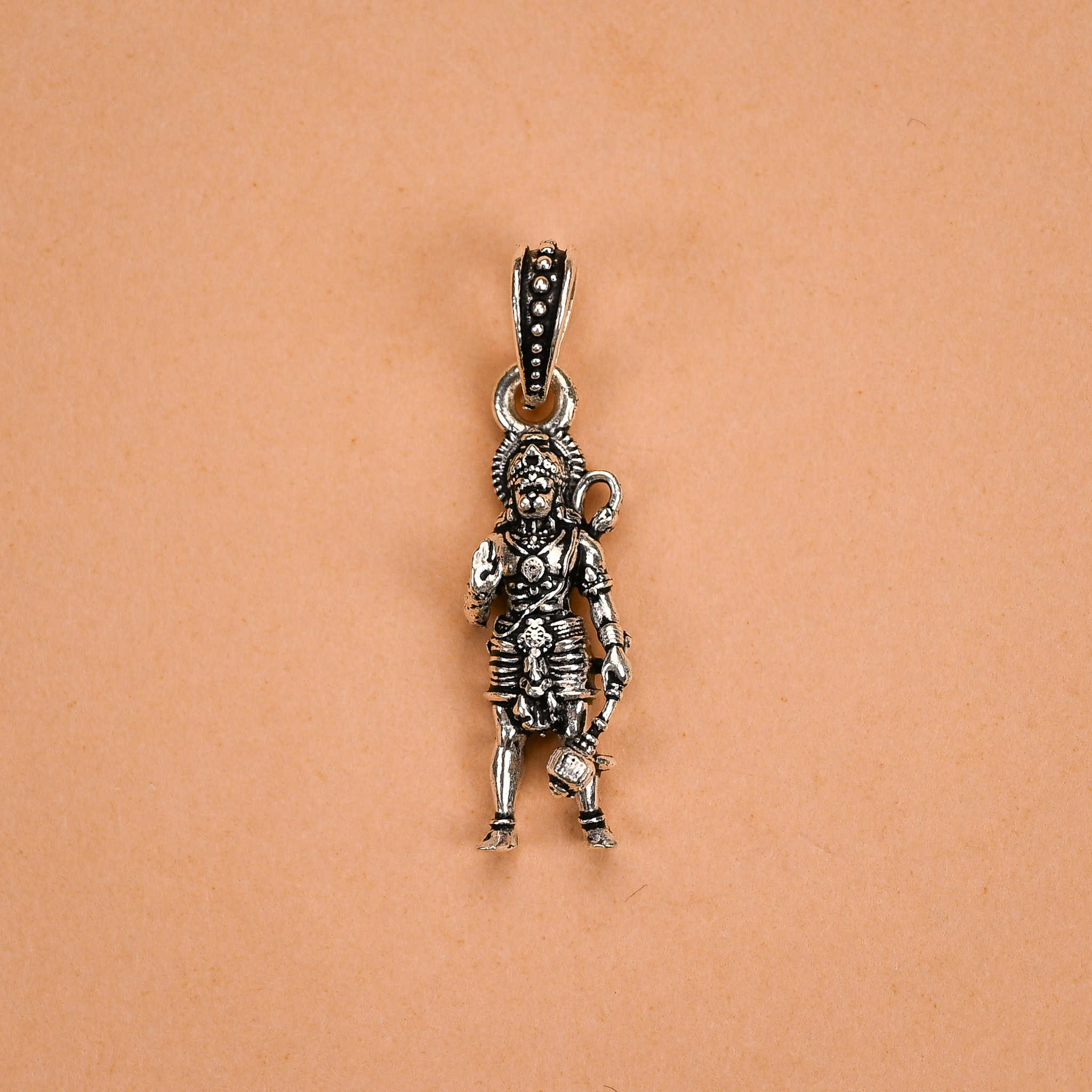 Lord Hanuman Silver Pendant Standing Blessing 