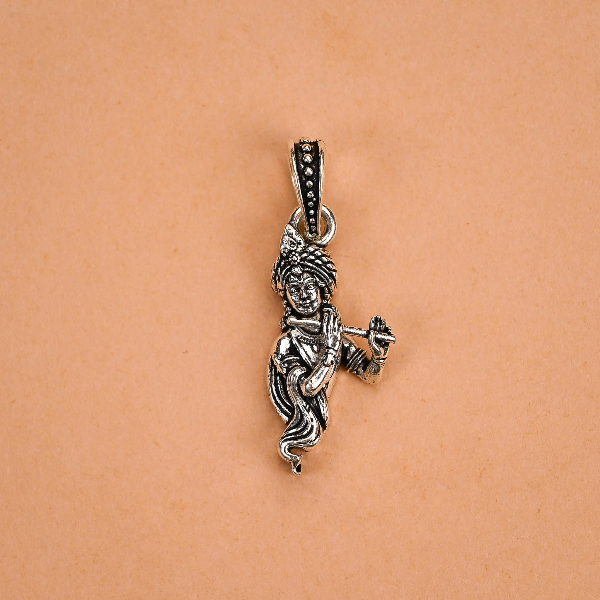 Divine Krishna Flute Silver Pendant