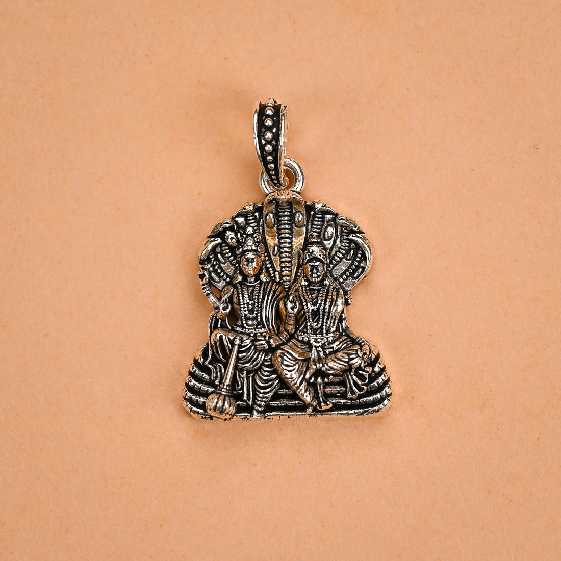 Lord Vishnu Goddess Laxmi Blessing Sterling Silver Pendant