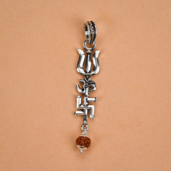 Trishul with Om and Swastik Silver Pendant