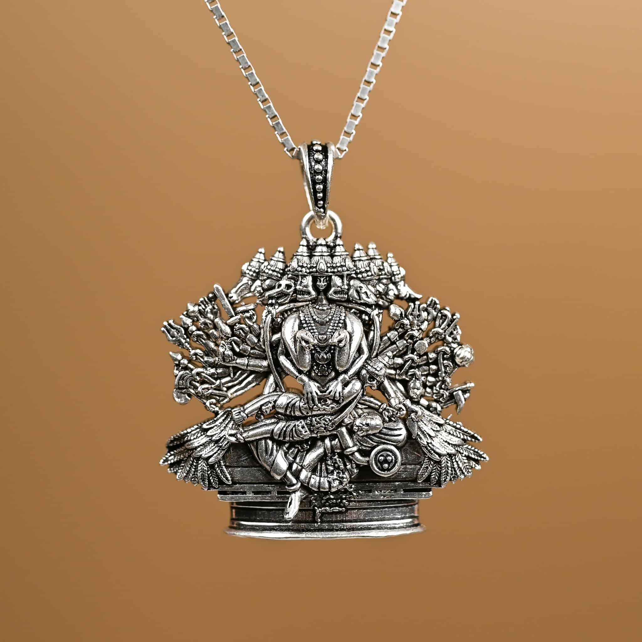Ashtamukha Gandabherunda Narasimha Silver Pendant With Chain 