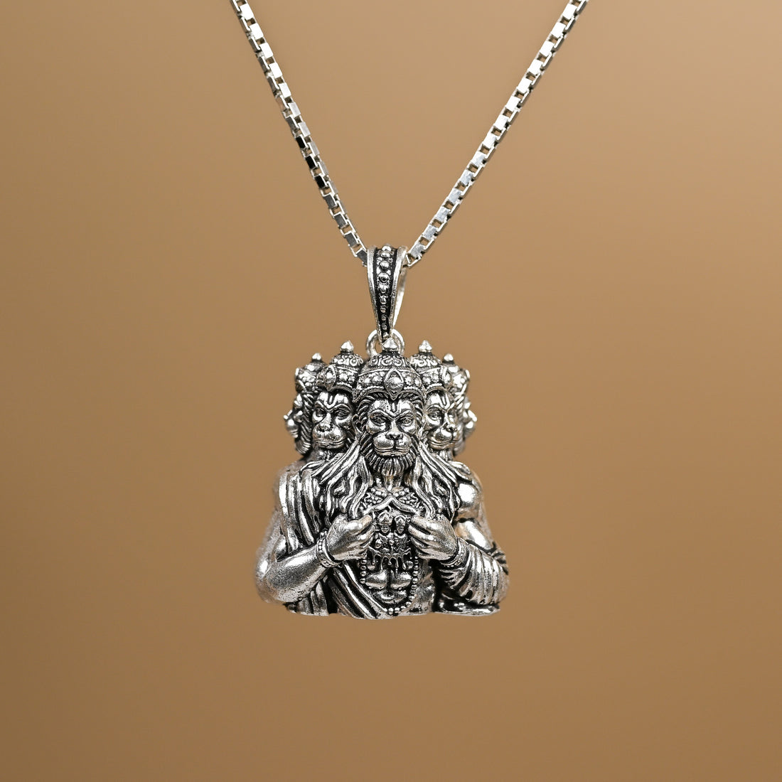 Five Face Hanuman Ji Silver Pendant