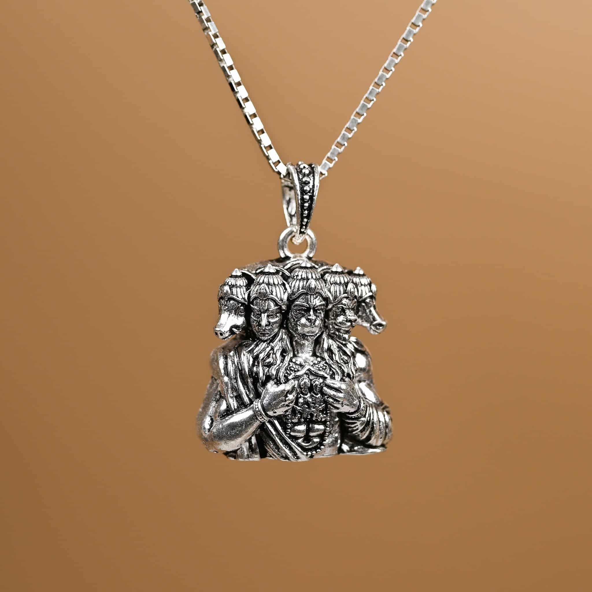 Panchmukhi Hanuman Silver Pendant With Chain 
