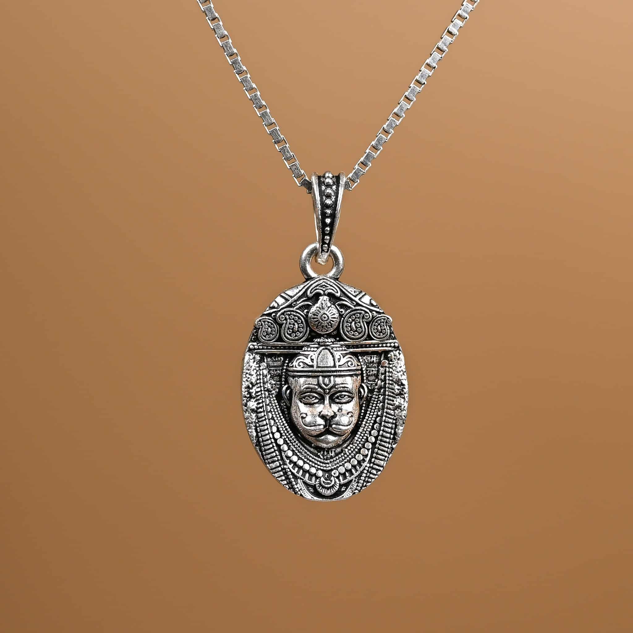 Hanuman Dada Face Silver Pendant With Chain 