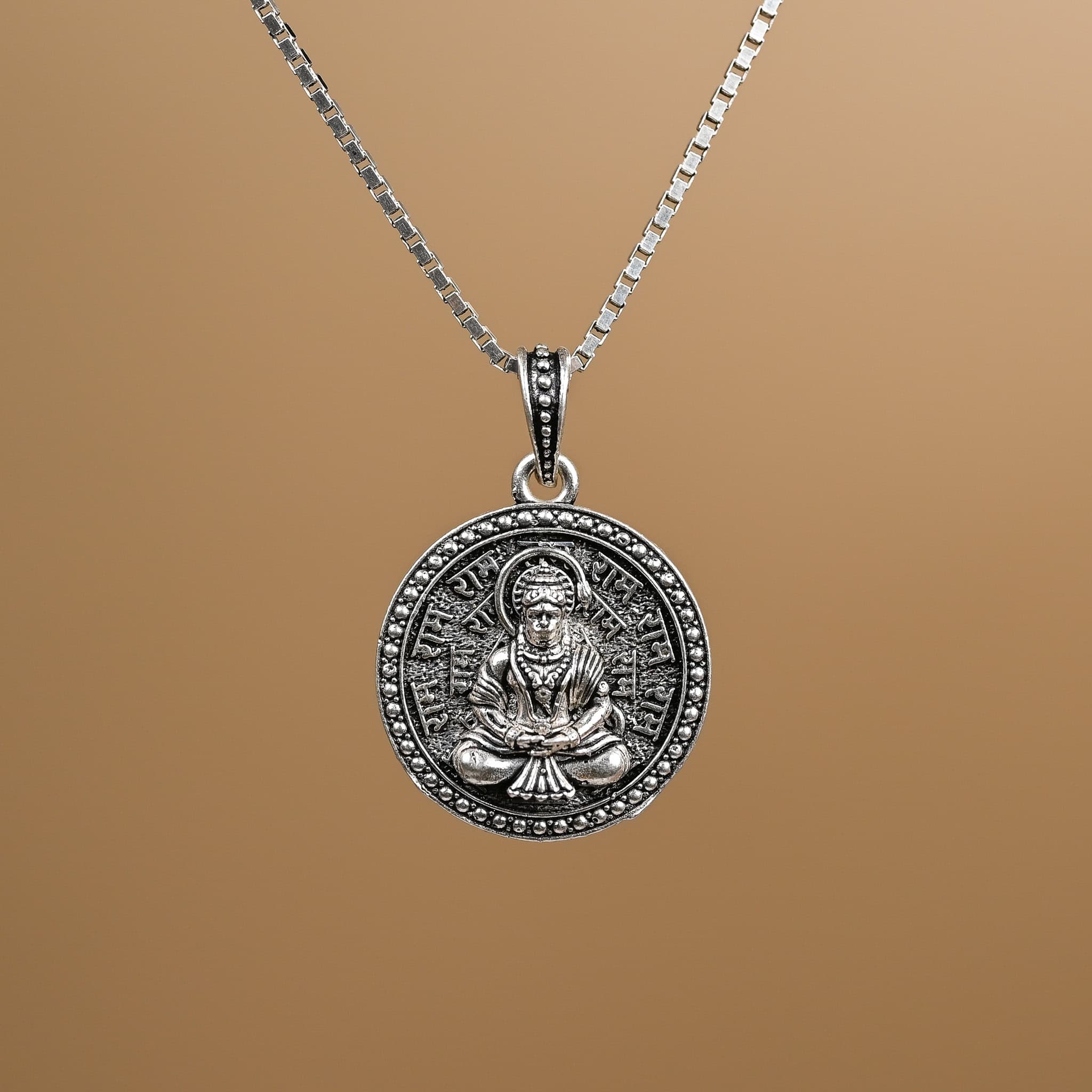 Hanuman Ji Ram Naam Engraved Silver Pendant