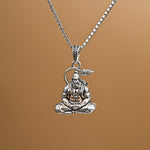 Divine Hanuman Ji Dhyan Silver Pendant With Chain