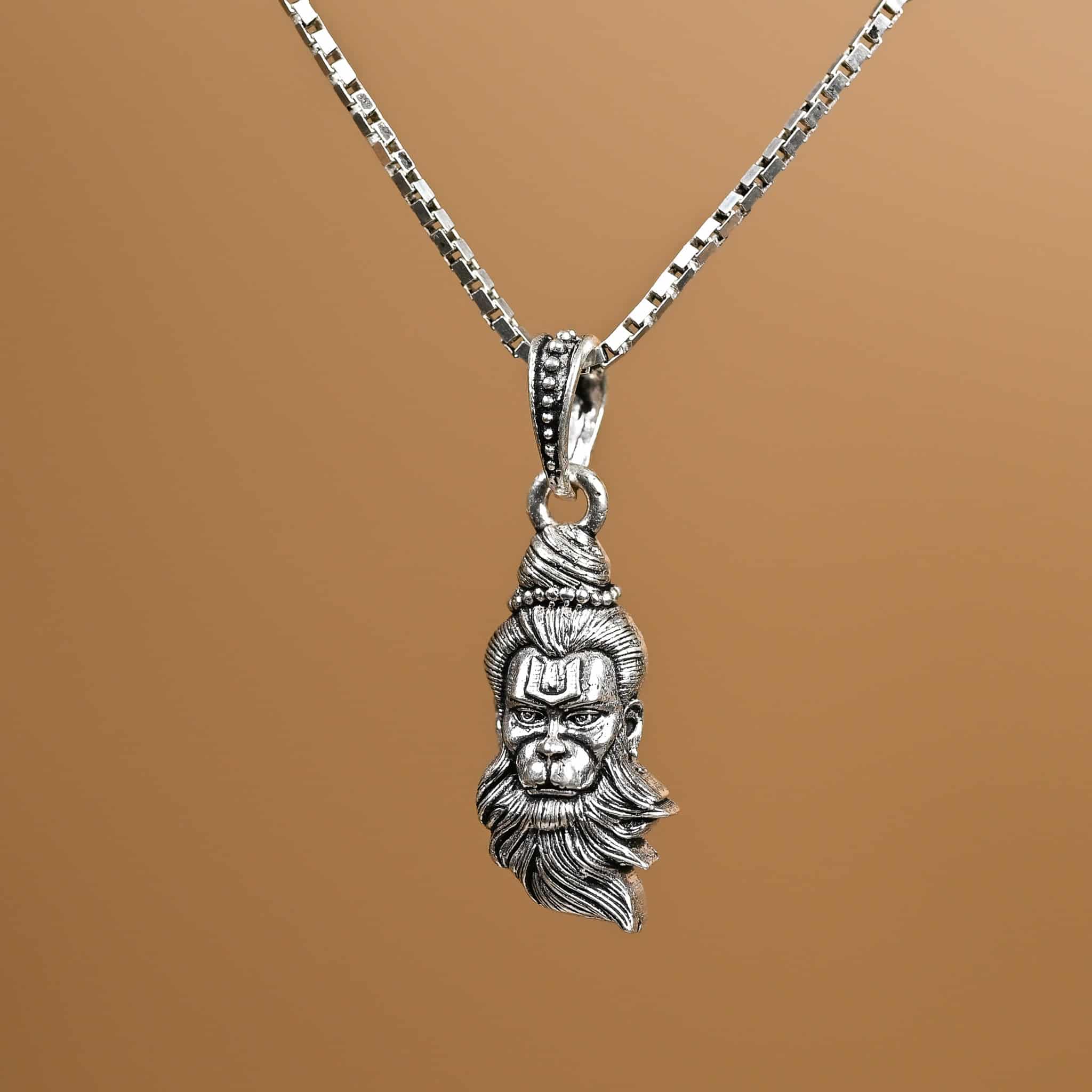 Divine Hanuman Ji Silver Face Pendant With Chain
