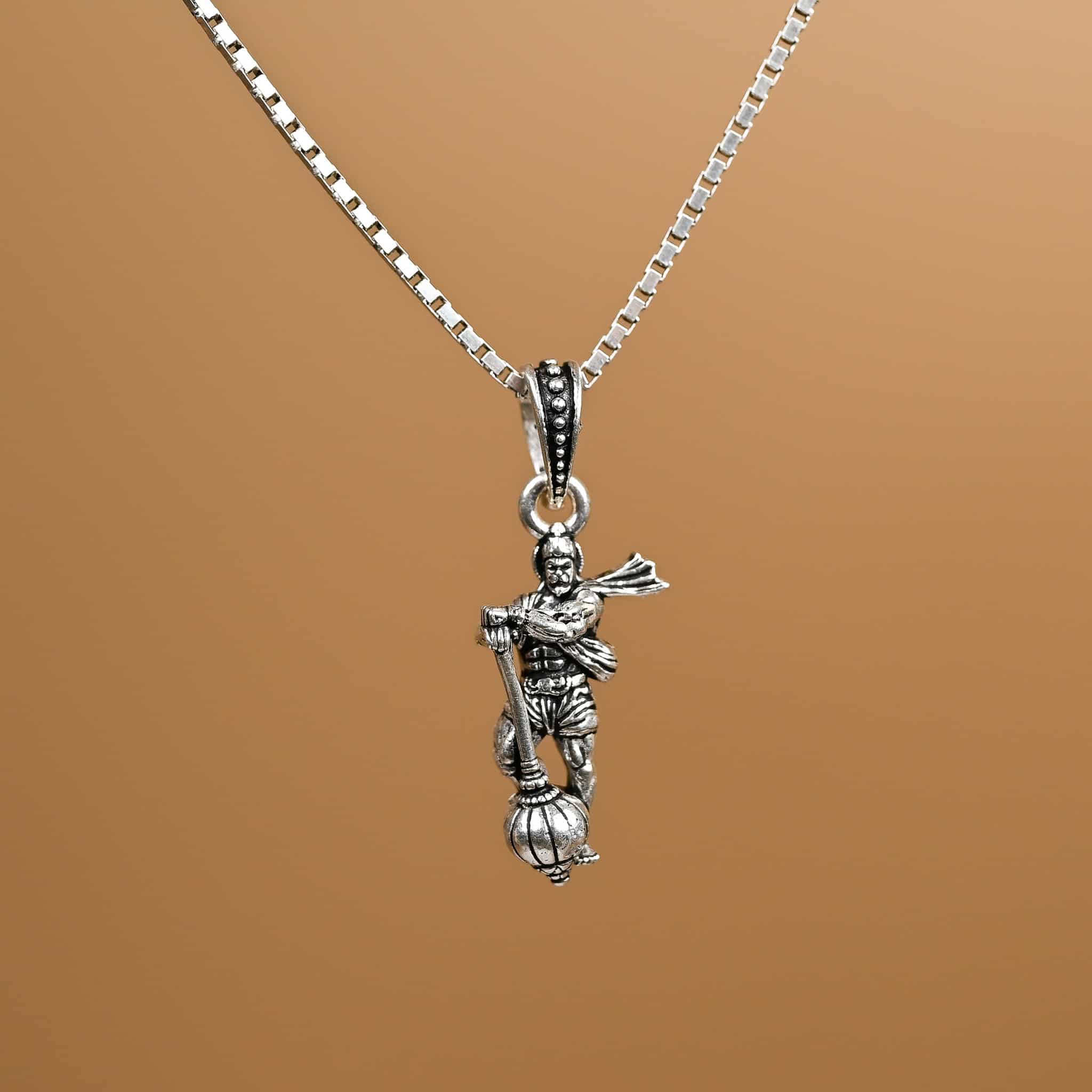 Hanuman Ji Silver Pendant with chain 