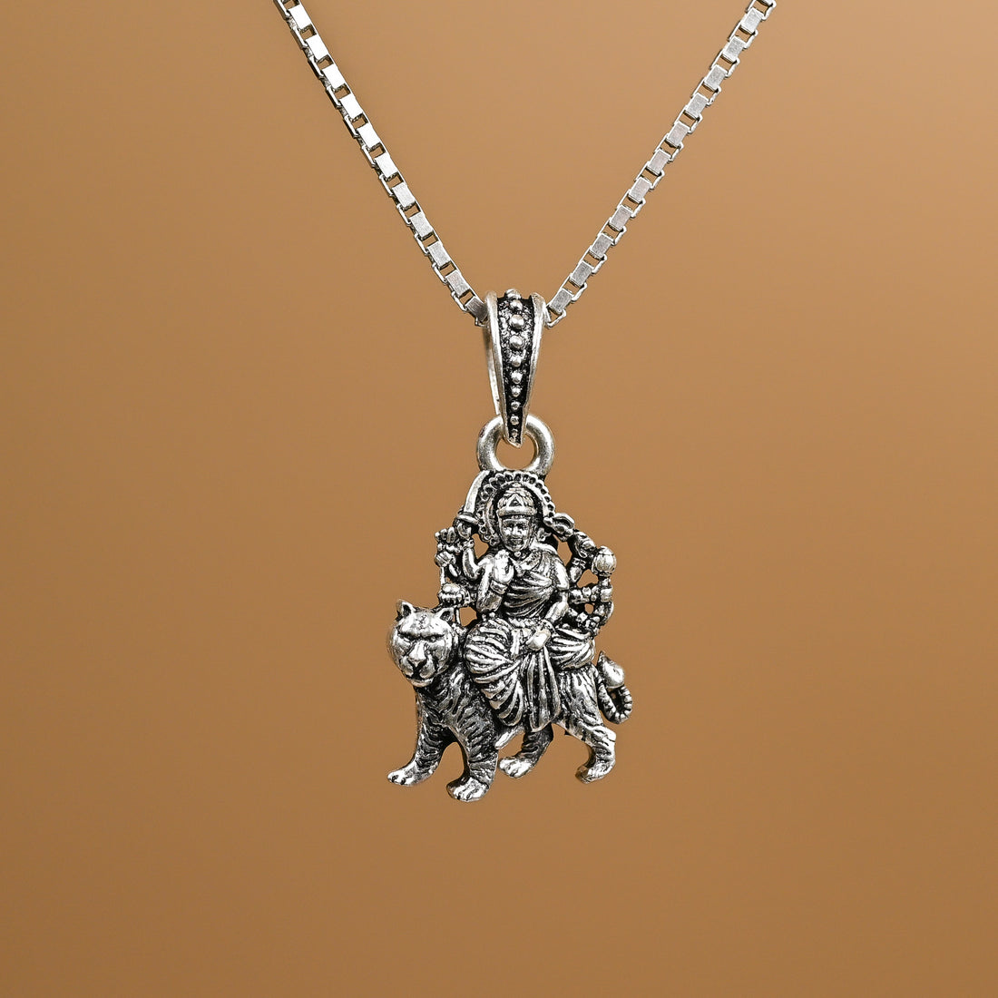 Maa Durga Silver Pendant