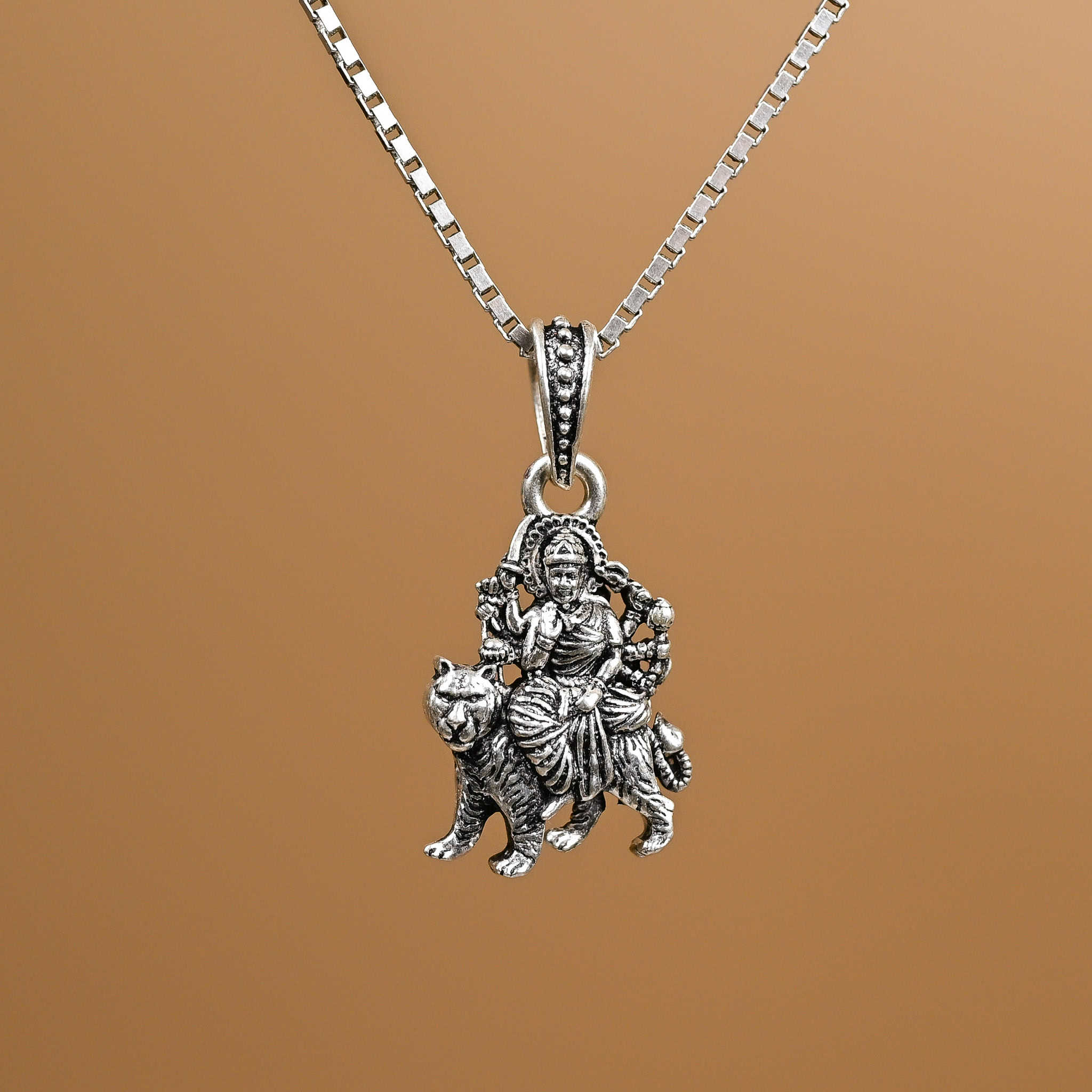 Goddess Durga silver pendant With Chain 