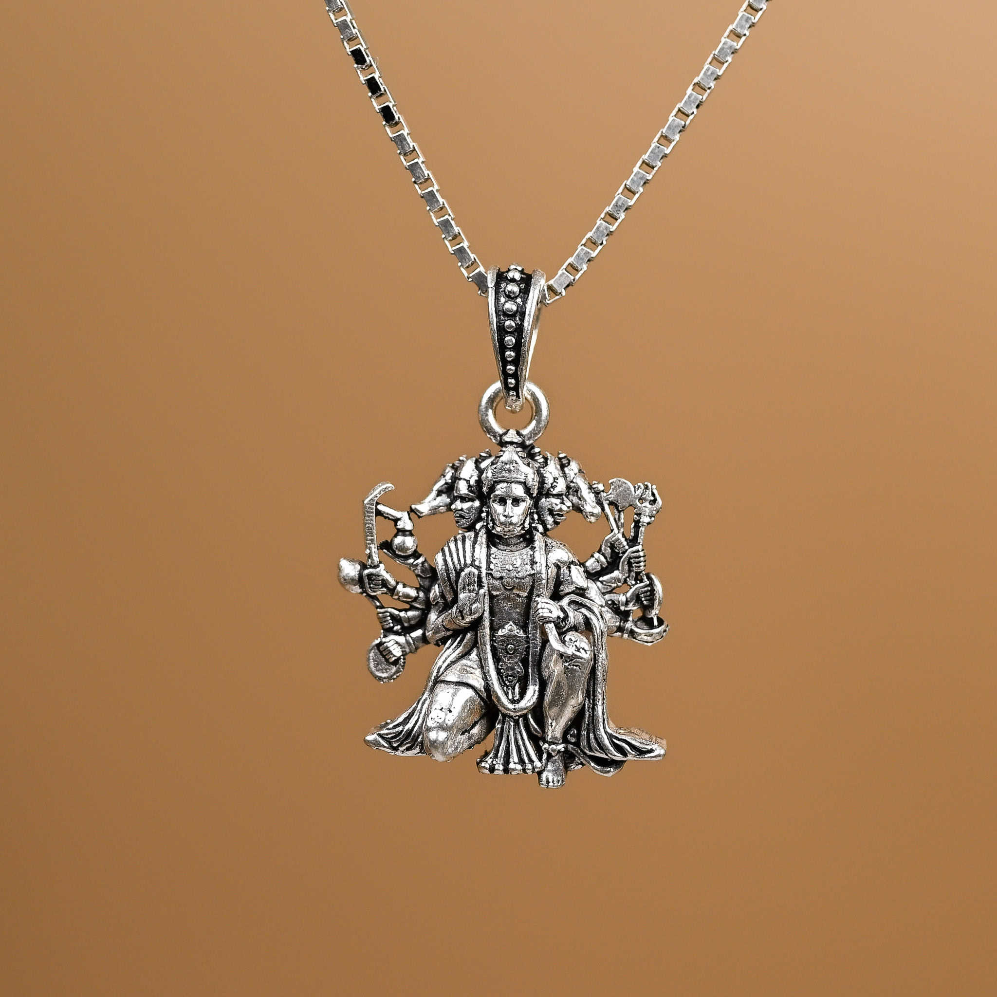 Five Faces Hunuman Silver Pendant With Chain