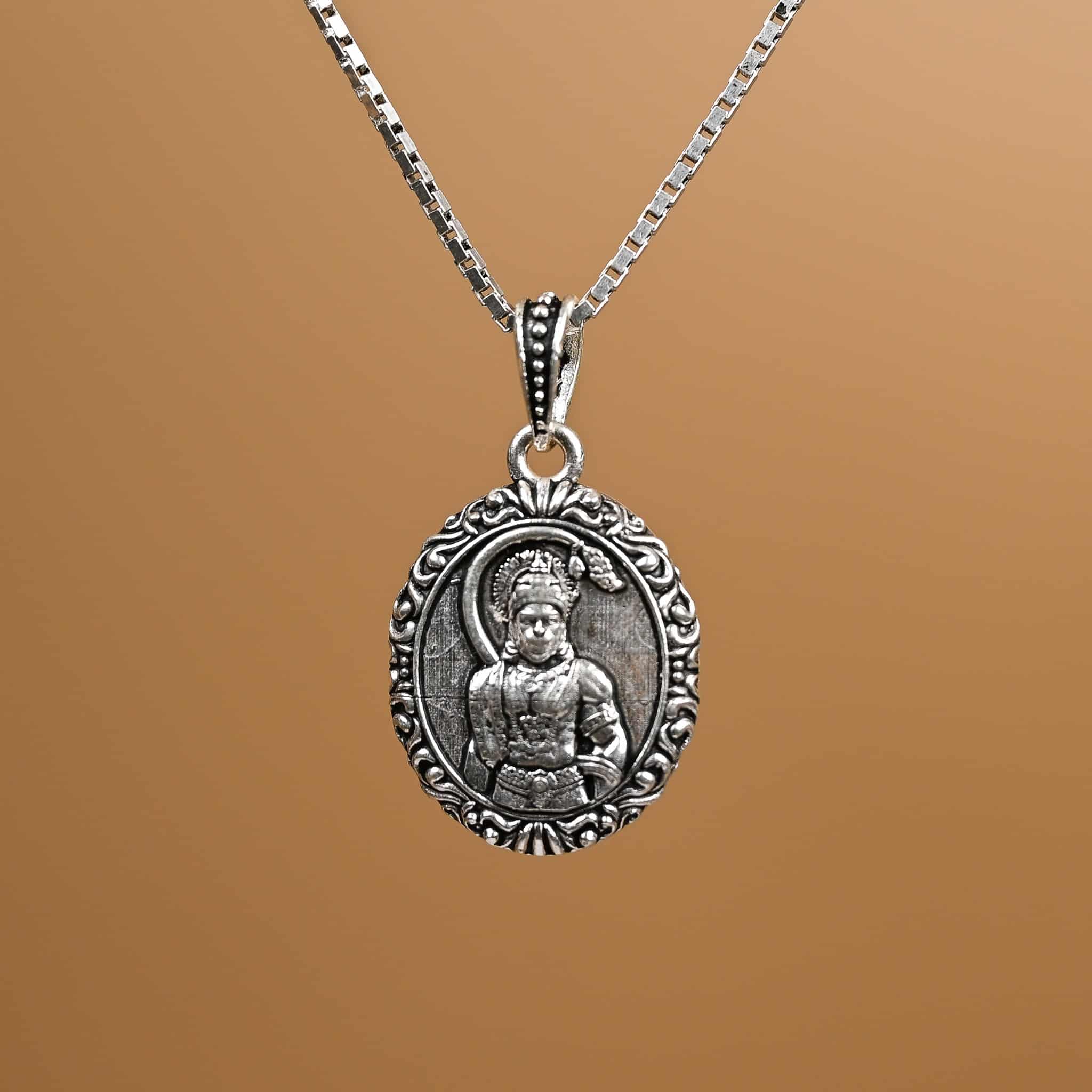Divine Hanuman Aura Silver Pendant With Chain