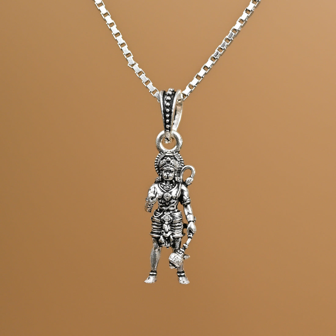 Lord Hanuman Standing Blessing Silver Pendant