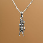 Lord Hanuman Standing Blessing Silver Pendant with chain