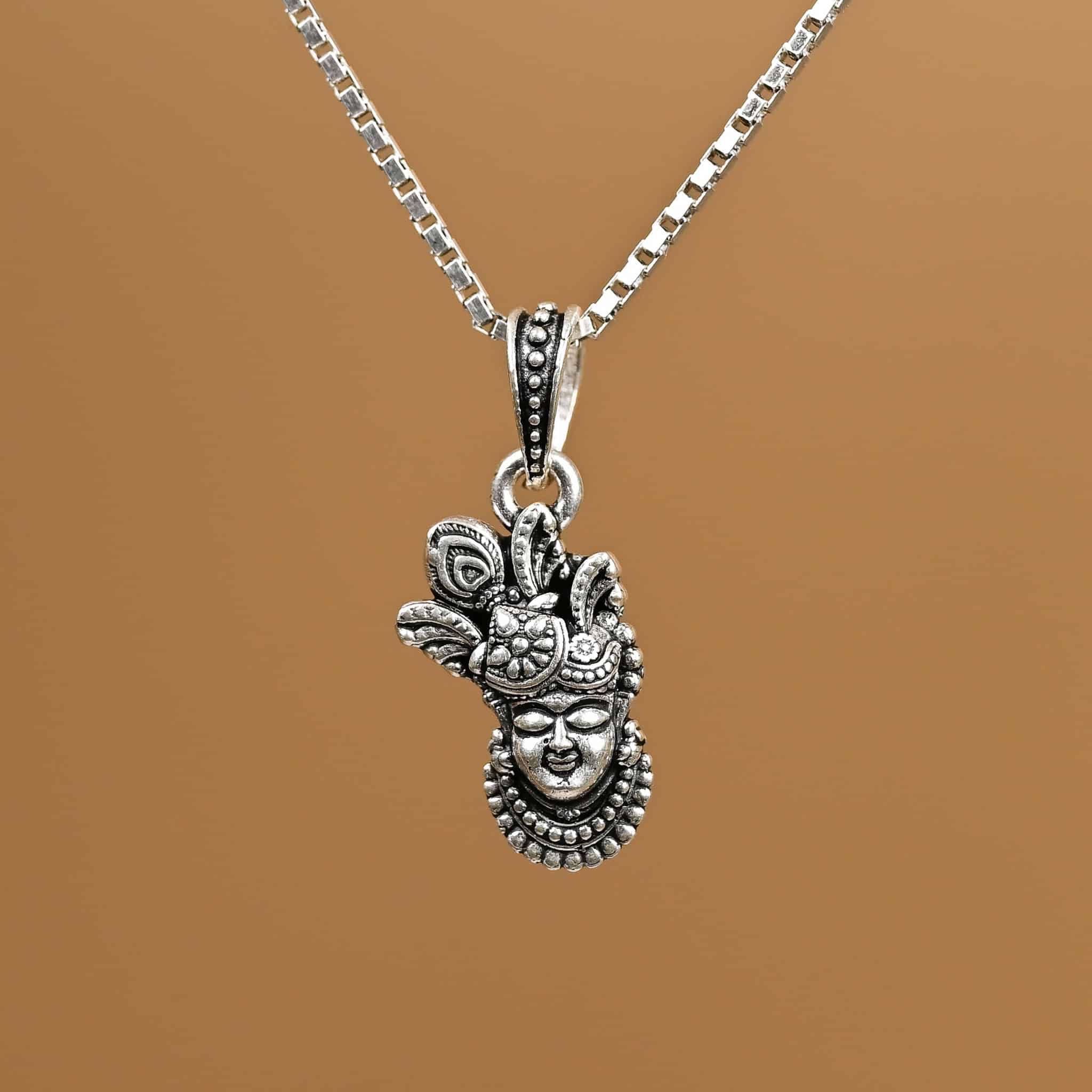 Shrinathji Face Silver Pendant With Chain 