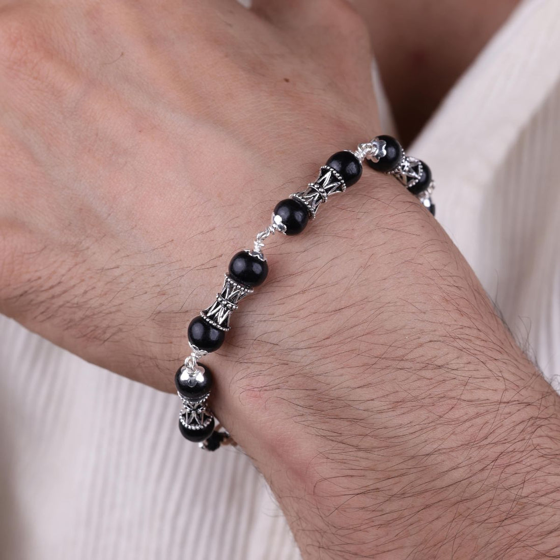 Original Karungali with Damru Silver Bracelet