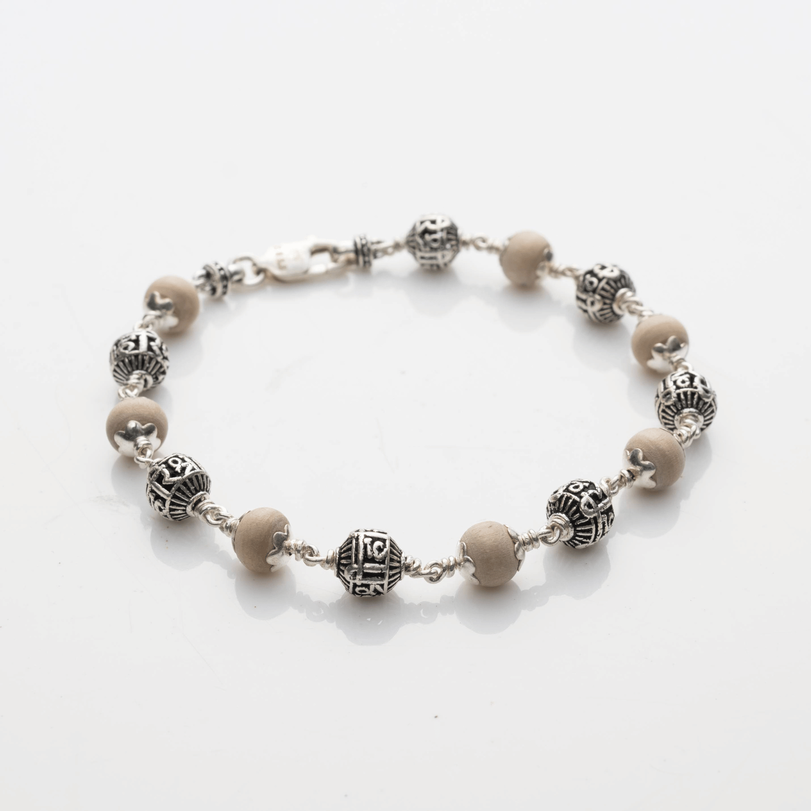 Tulsi With Shree Hari Beads Silver Bracelet