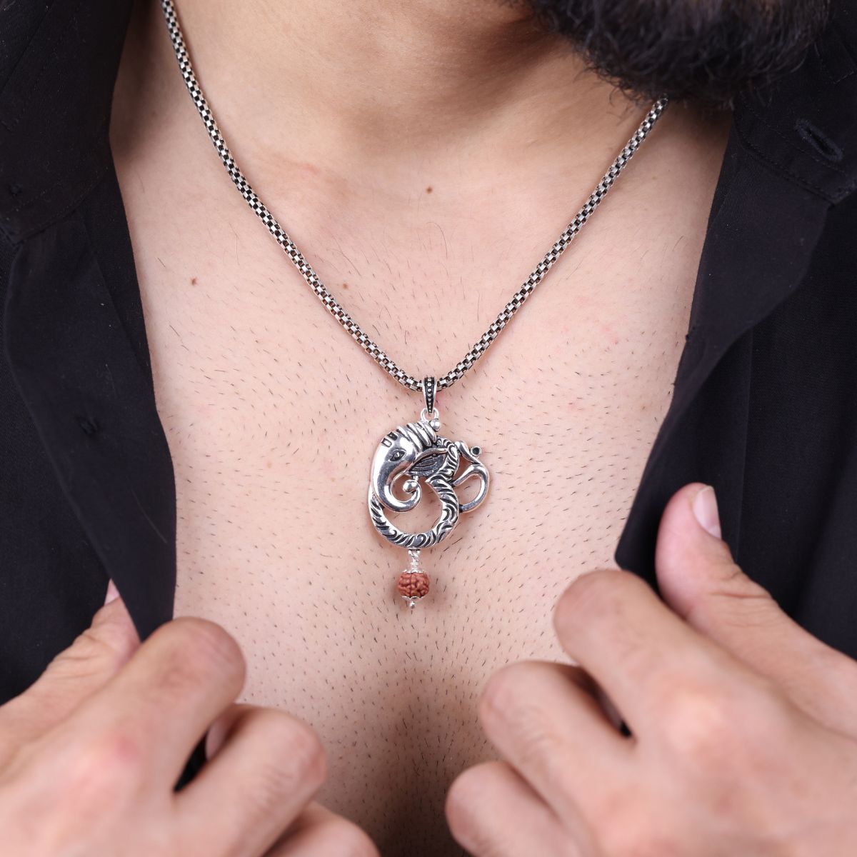 Authentic Shree Ganesh Om Rudraksha Silver Pendant