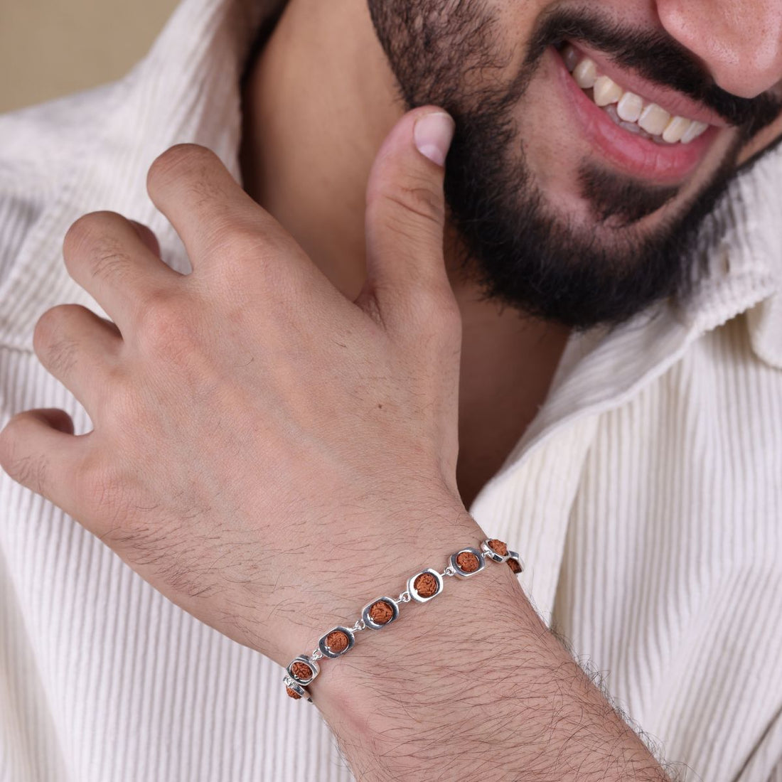 Orignal Rudraksha Silver Round Orbit Bracelet