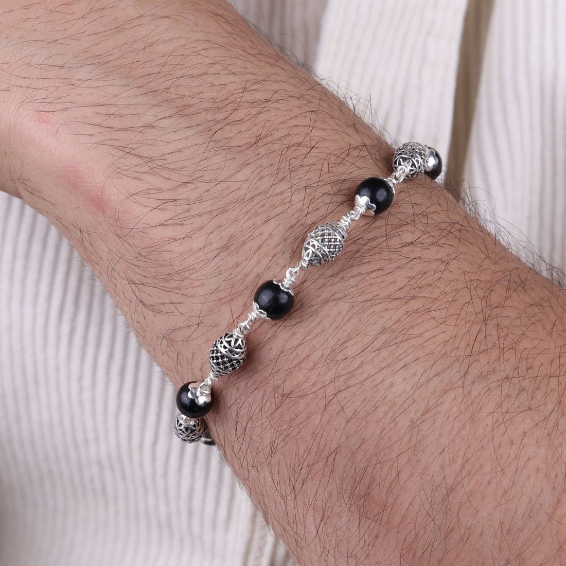 Original Karungali with Cylindrical Silver Bracelet