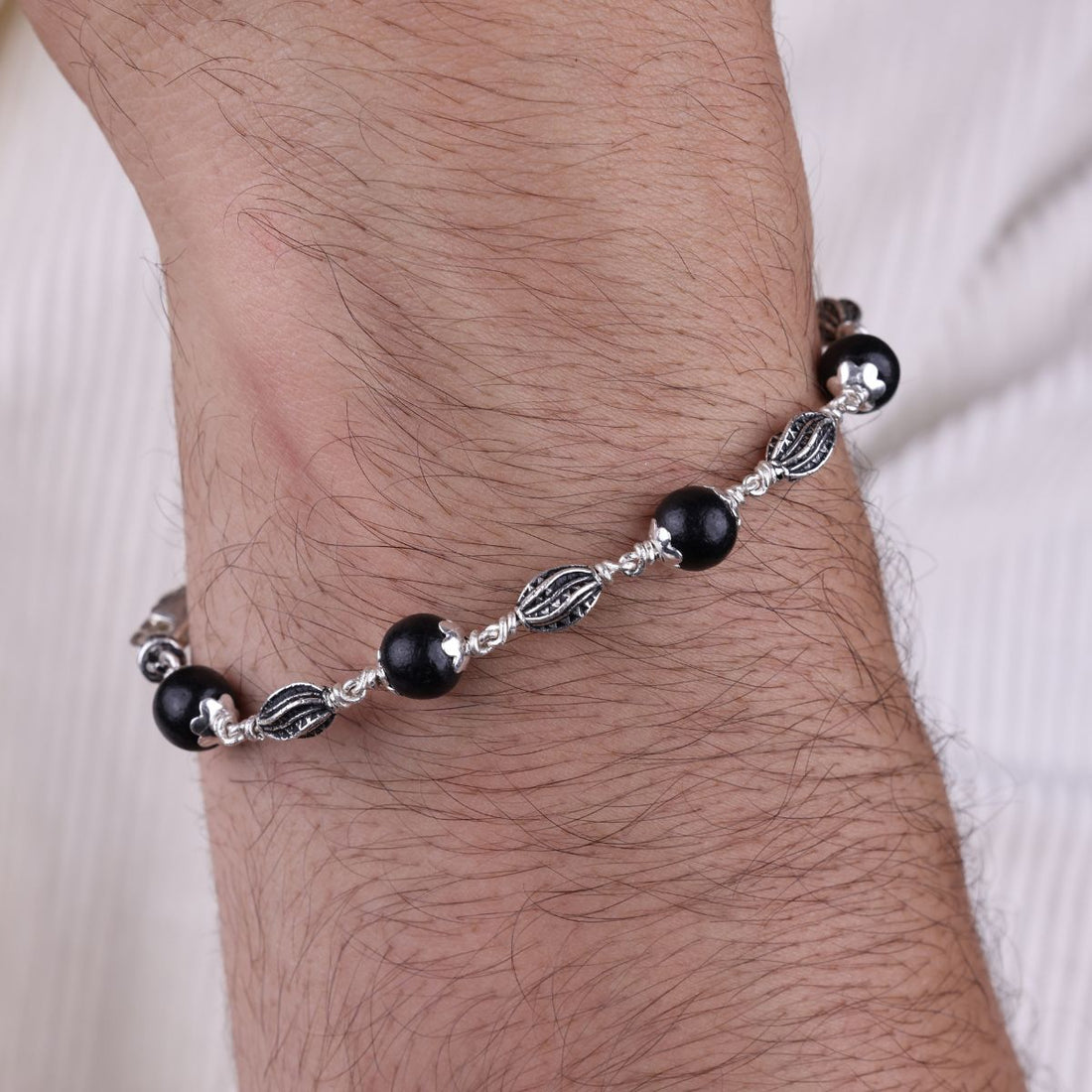 Original Karungali with Marquise Silver Bracelet