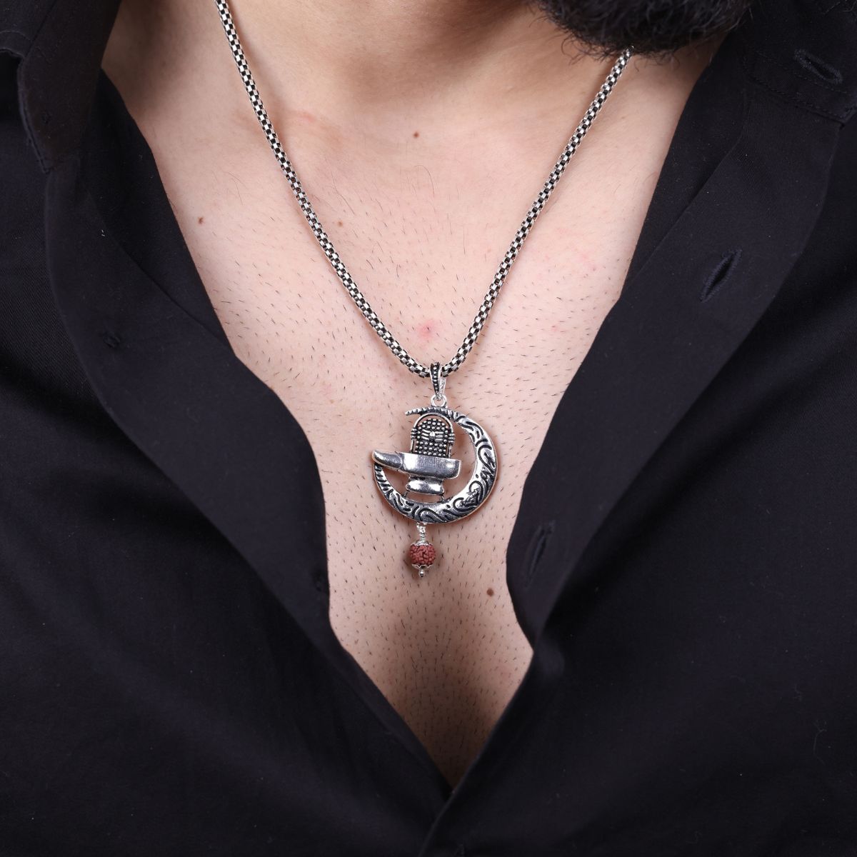 Authentic Shiva Trishul Rudraksha Silver Pendant