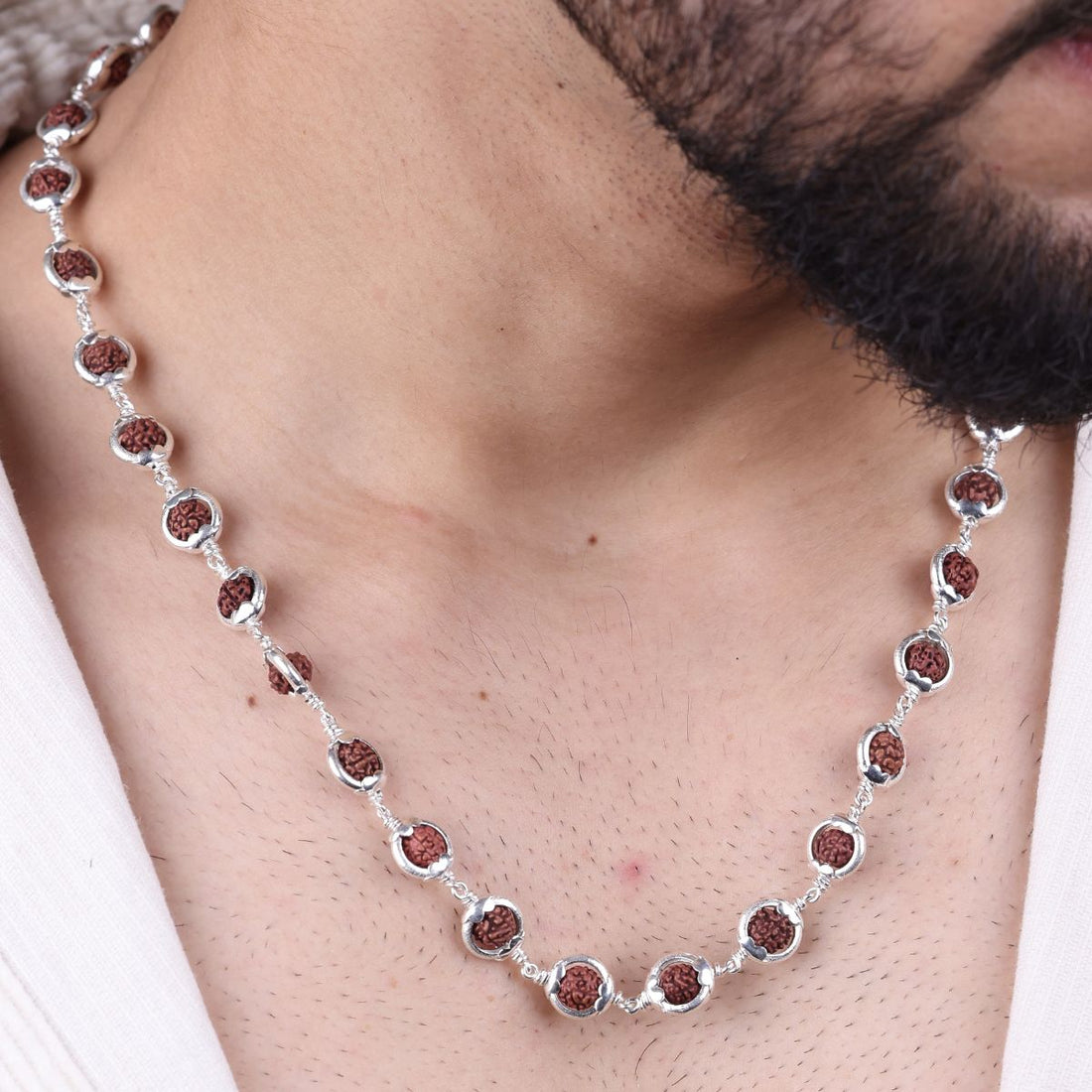 Original Rudraksha Capping Silver Mala