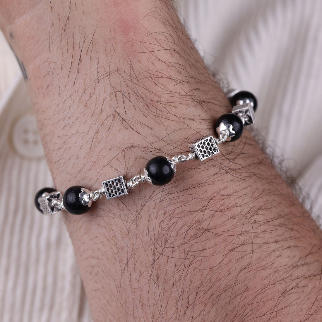 Original Karungali with Square Silver Bracelet