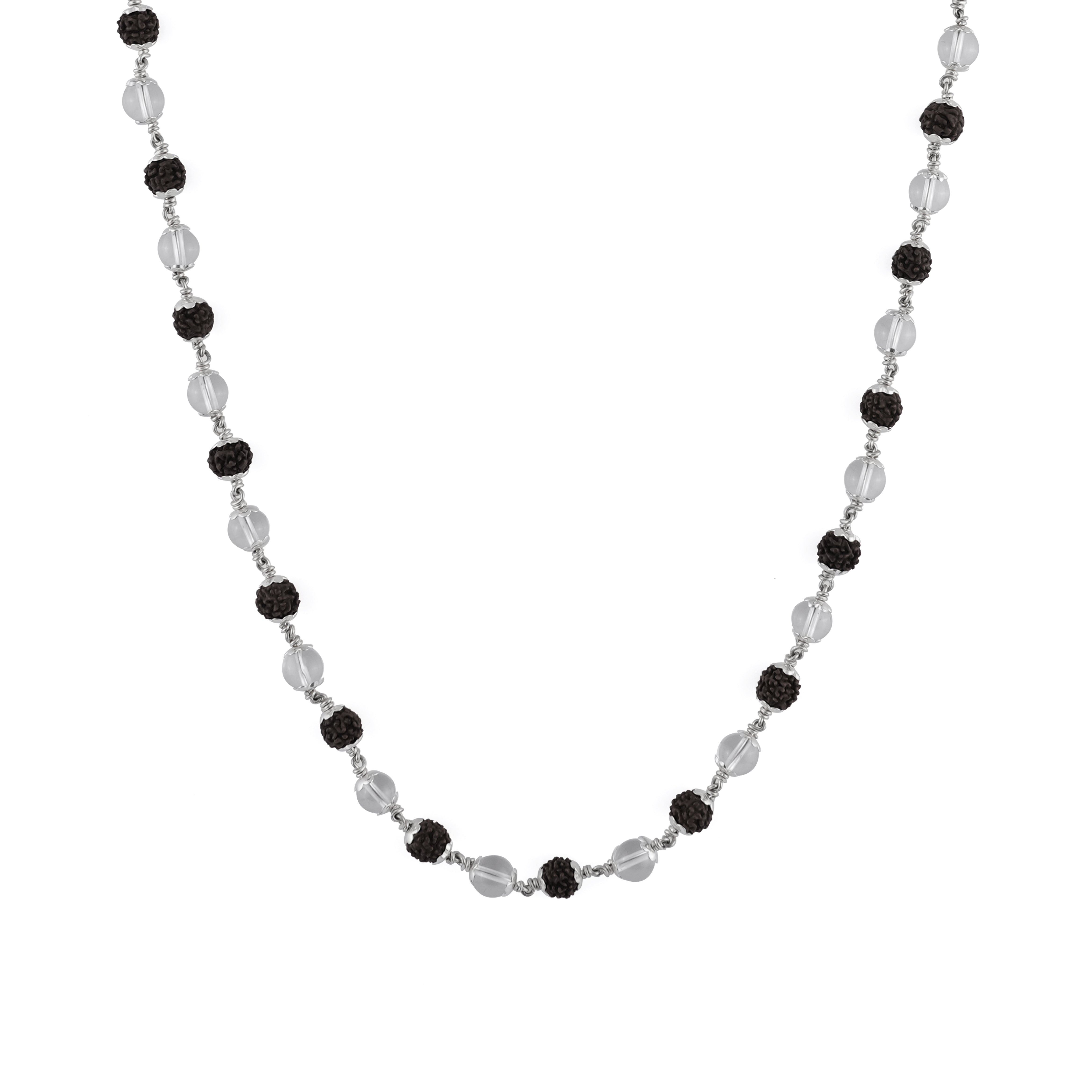 black Rudraksha With Sphatik Beads Silver Mala