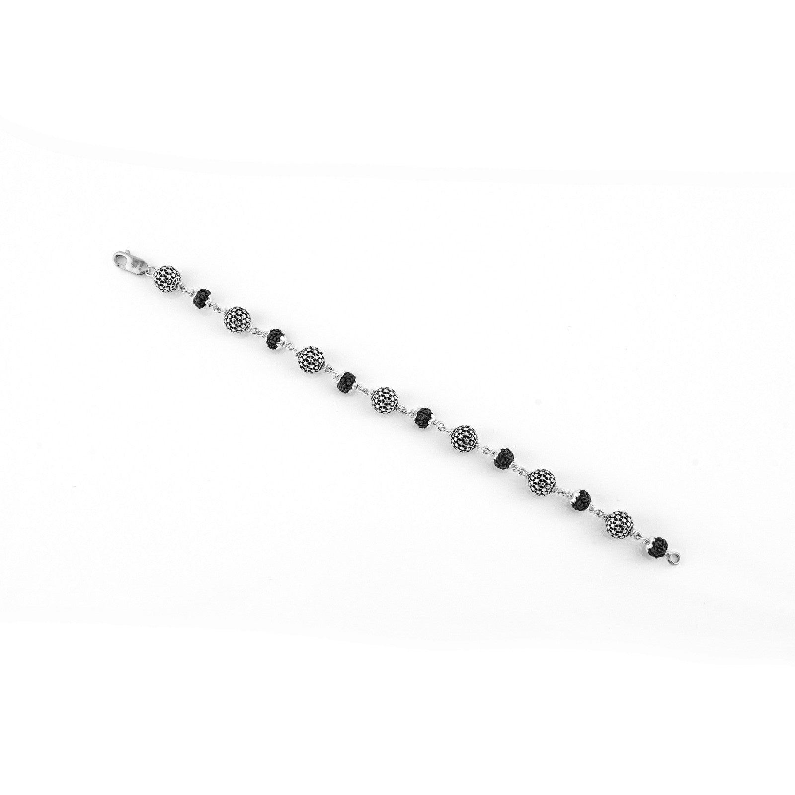 Original Black Rudraksha Hollow Round Silver Bracelet