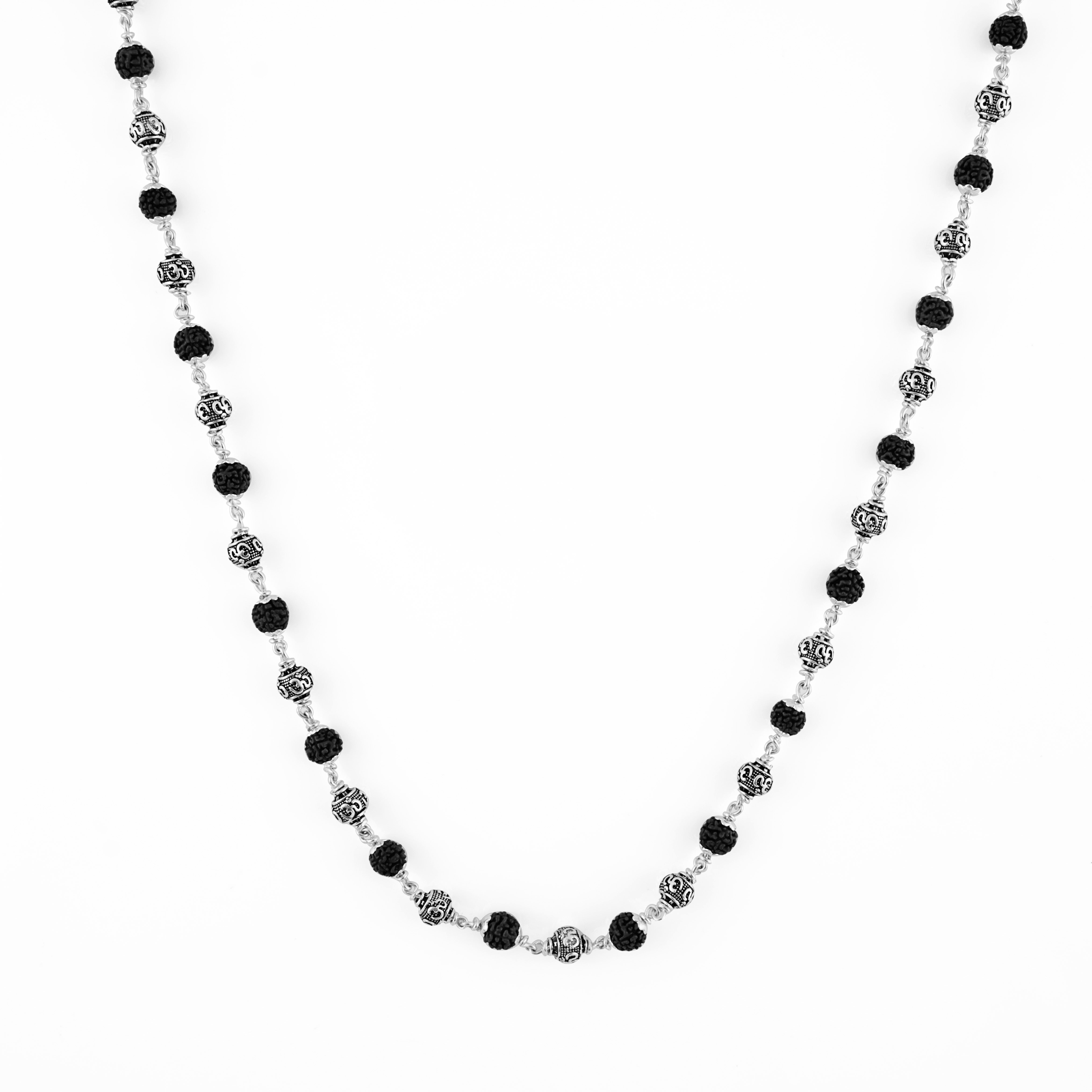 Rudraksha Silver Mala (Om Beads)