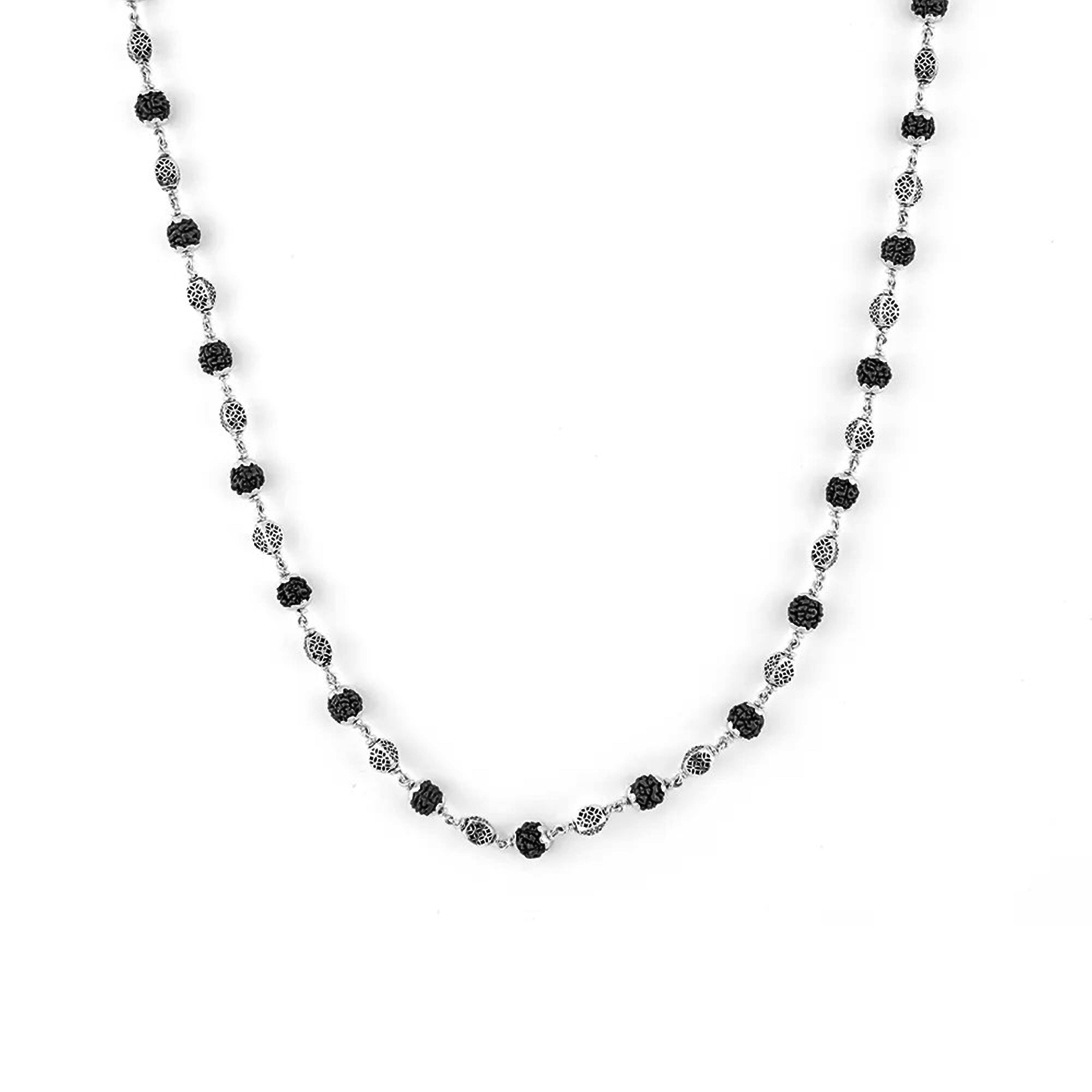 Rudraksha Silver Mala (Oval Beads)