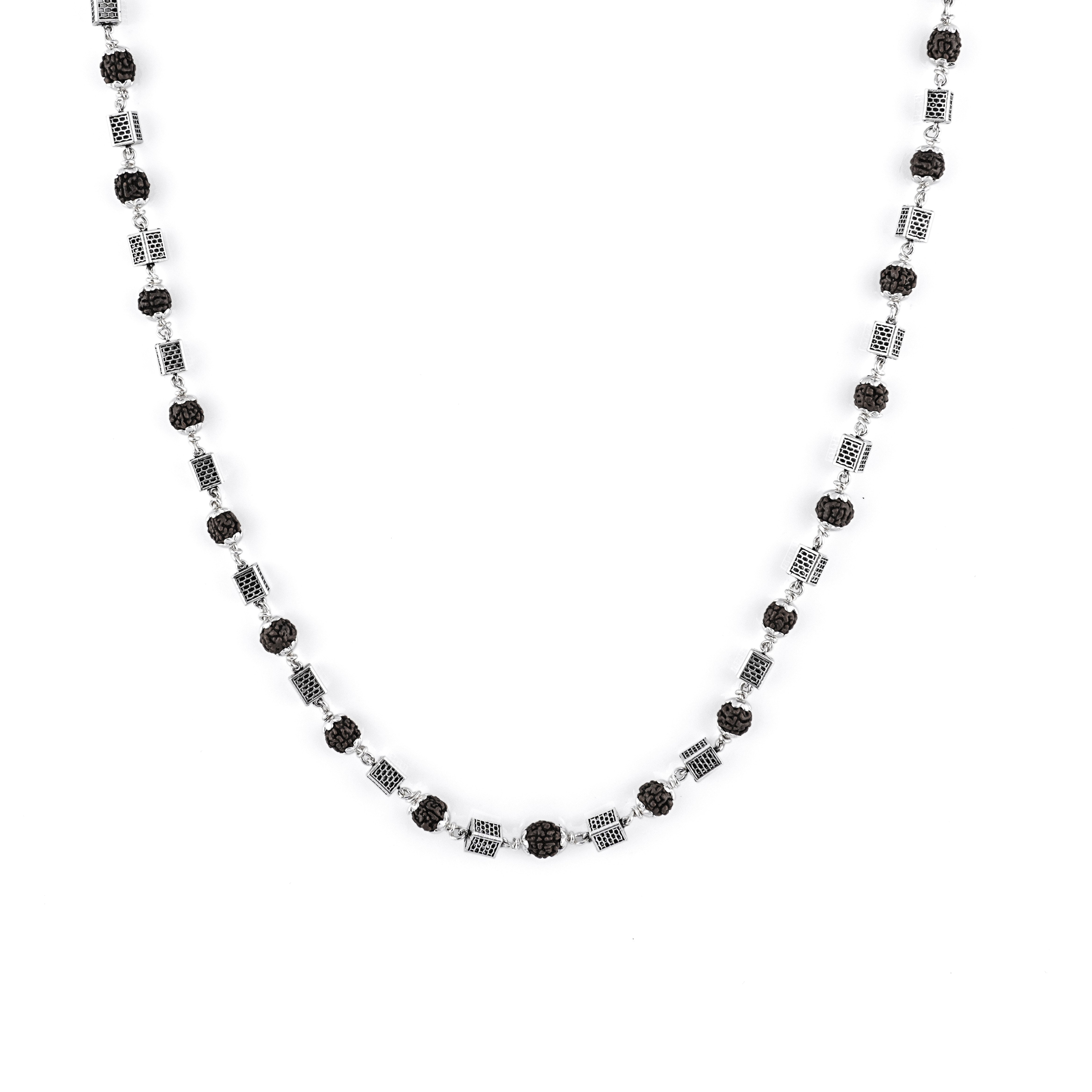 Rudraksha Silver Mala (Square Bead)