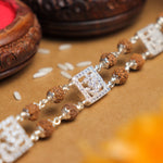 Pure Silver Rakhi with Rudraksha and Three Om, Double Line Design