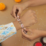 Authentic Silver Rakhi with Rudraksha and Two Om Symbols, Double Line Design