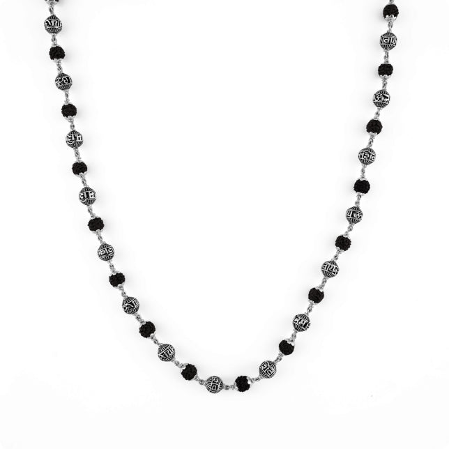 Rudraksha and Om Namah Shivay silver beads mala