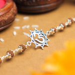 Pure Silver Rakhi with Om in Pointed Circle and Single Line Rudraksha