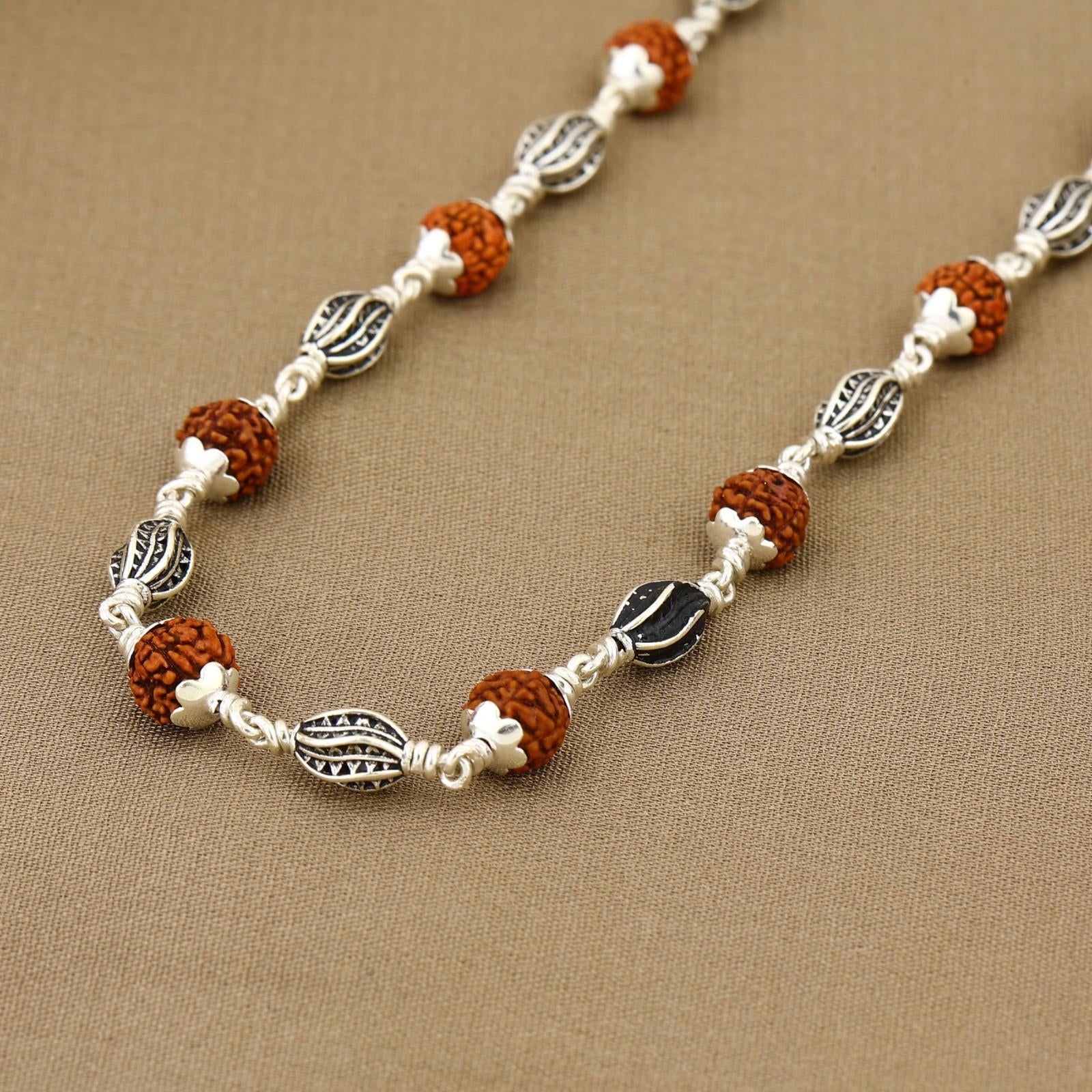 Rudraksha with Marquise Beads Silver Mala