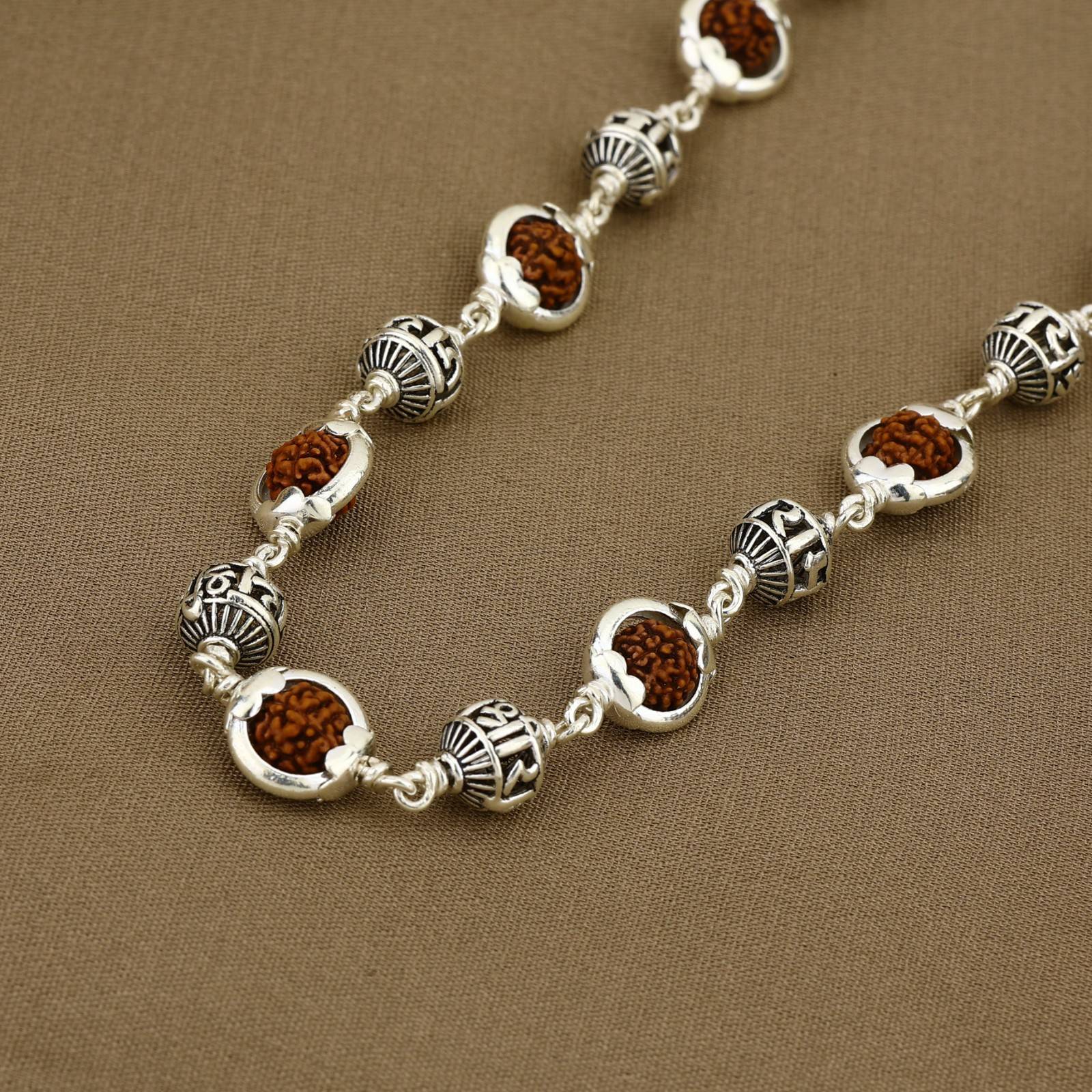 Rudraksha Capping With Jay Shree Ram Beads Silver Mala