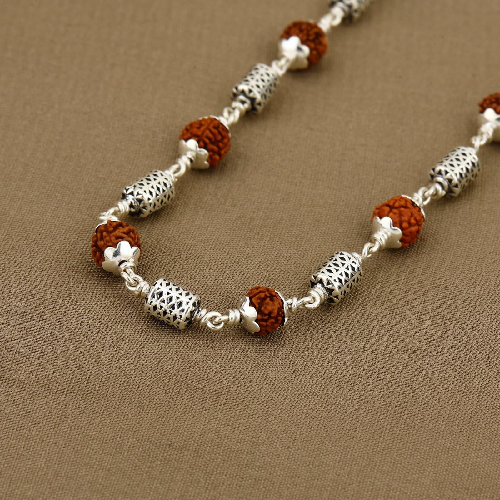 Rudraksha Silver Mala (Oval Filigree Beads)