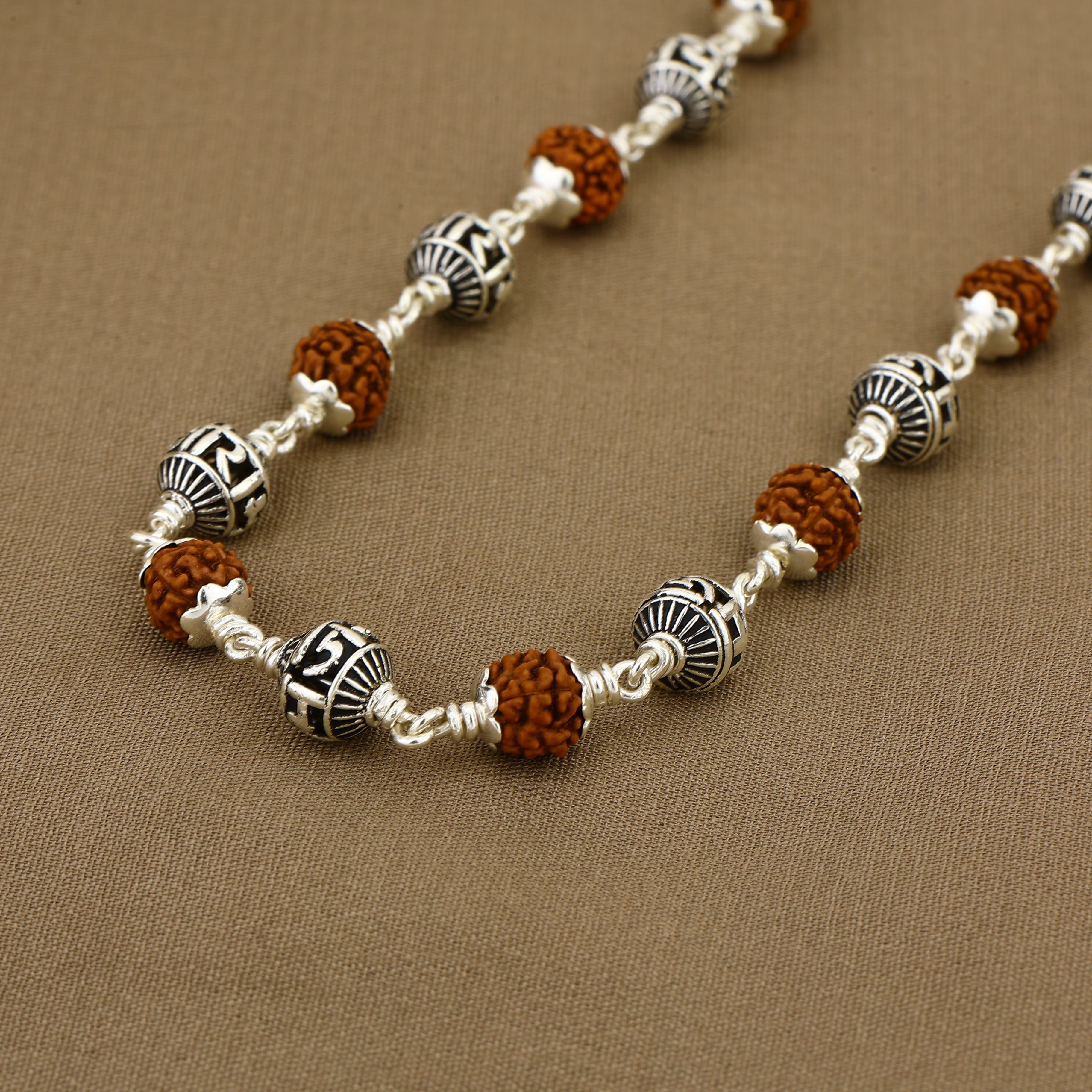 Rudraksha With Jay Shree Ram Beads Silver Mala