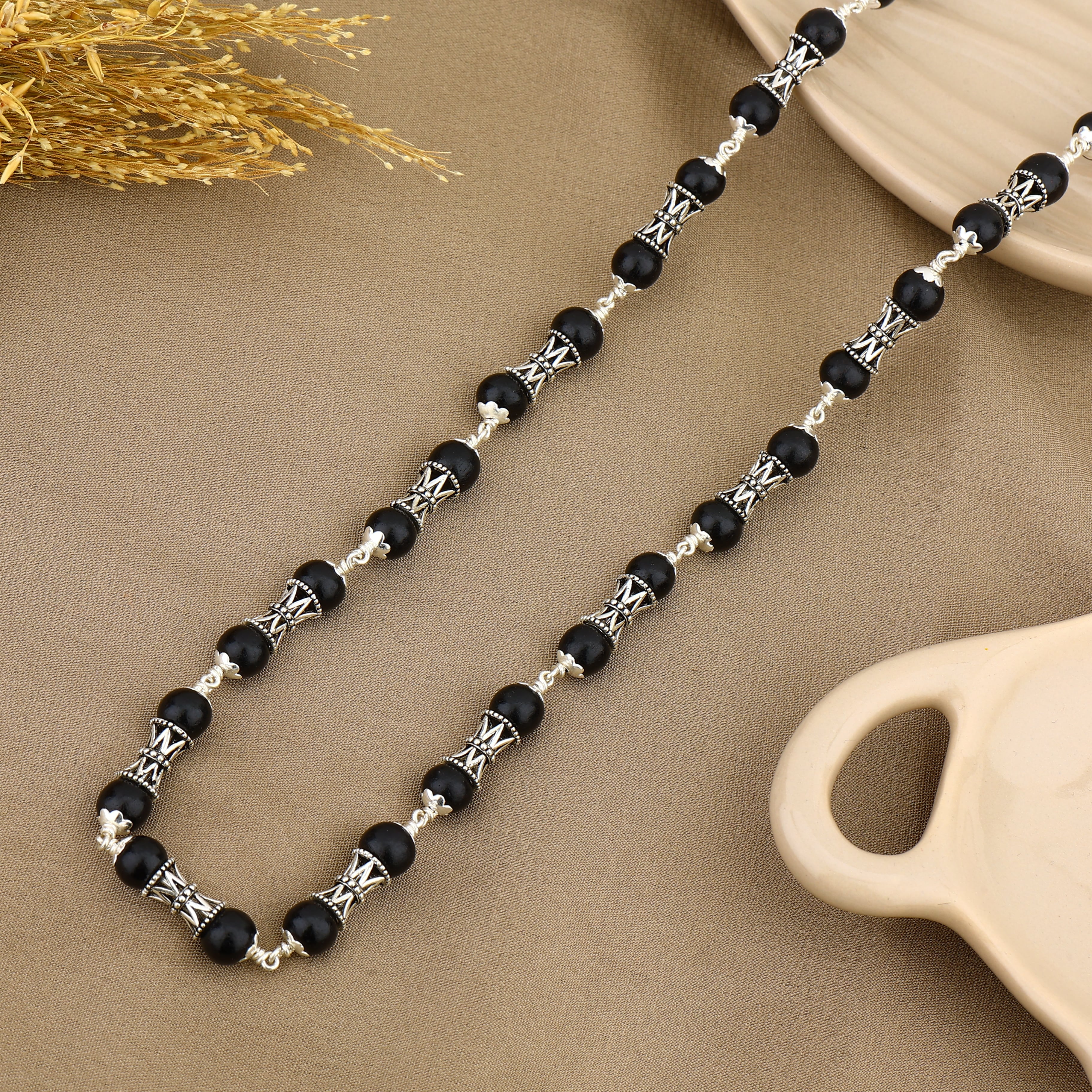Authentic Karungali Silver Mala Damru Beads