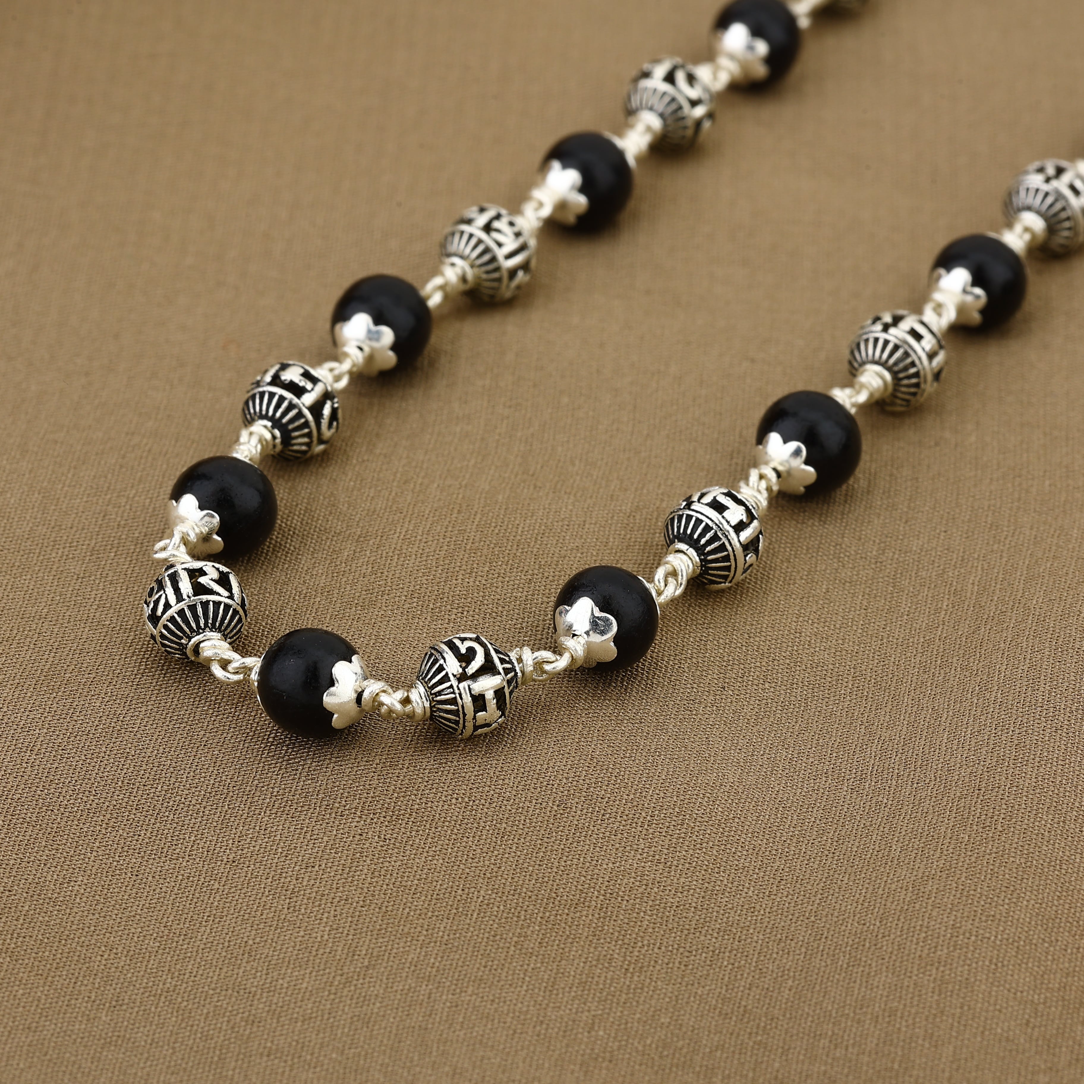 Karungali with Jay Shree Ram Beads Silver Mala