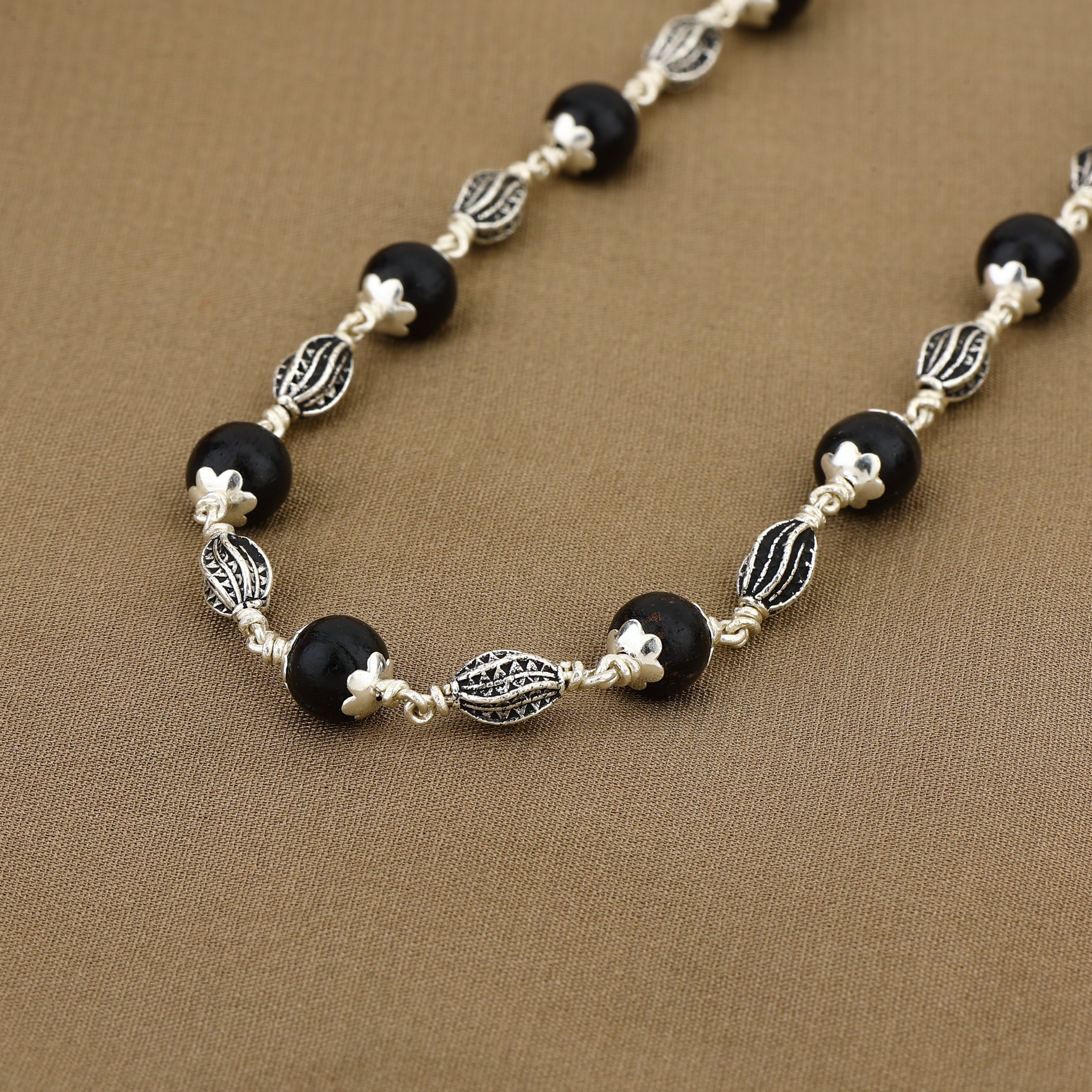 Karungali Silver Mala with Marquise Beads