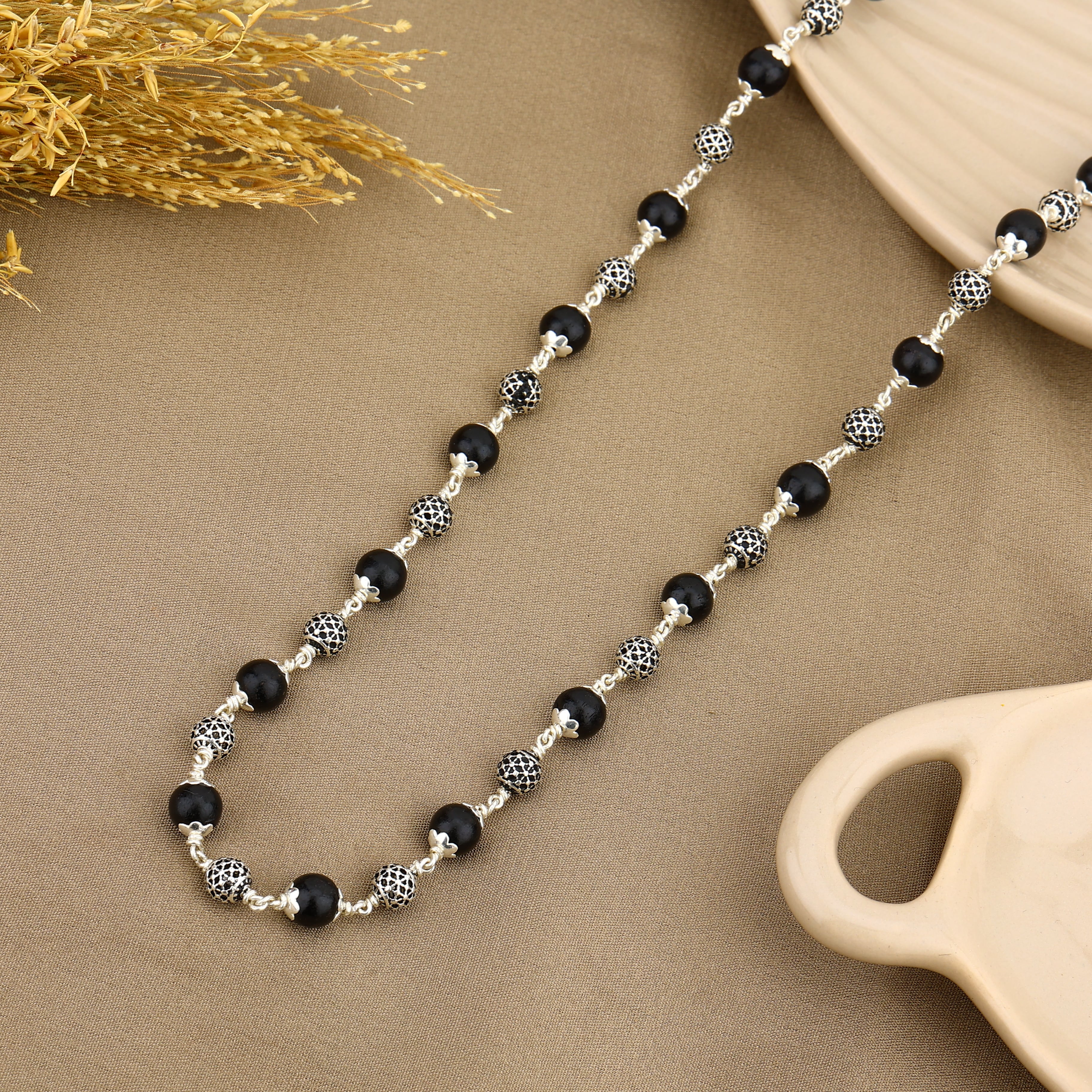 Authentic Karungali Silver Mala with Round Beads