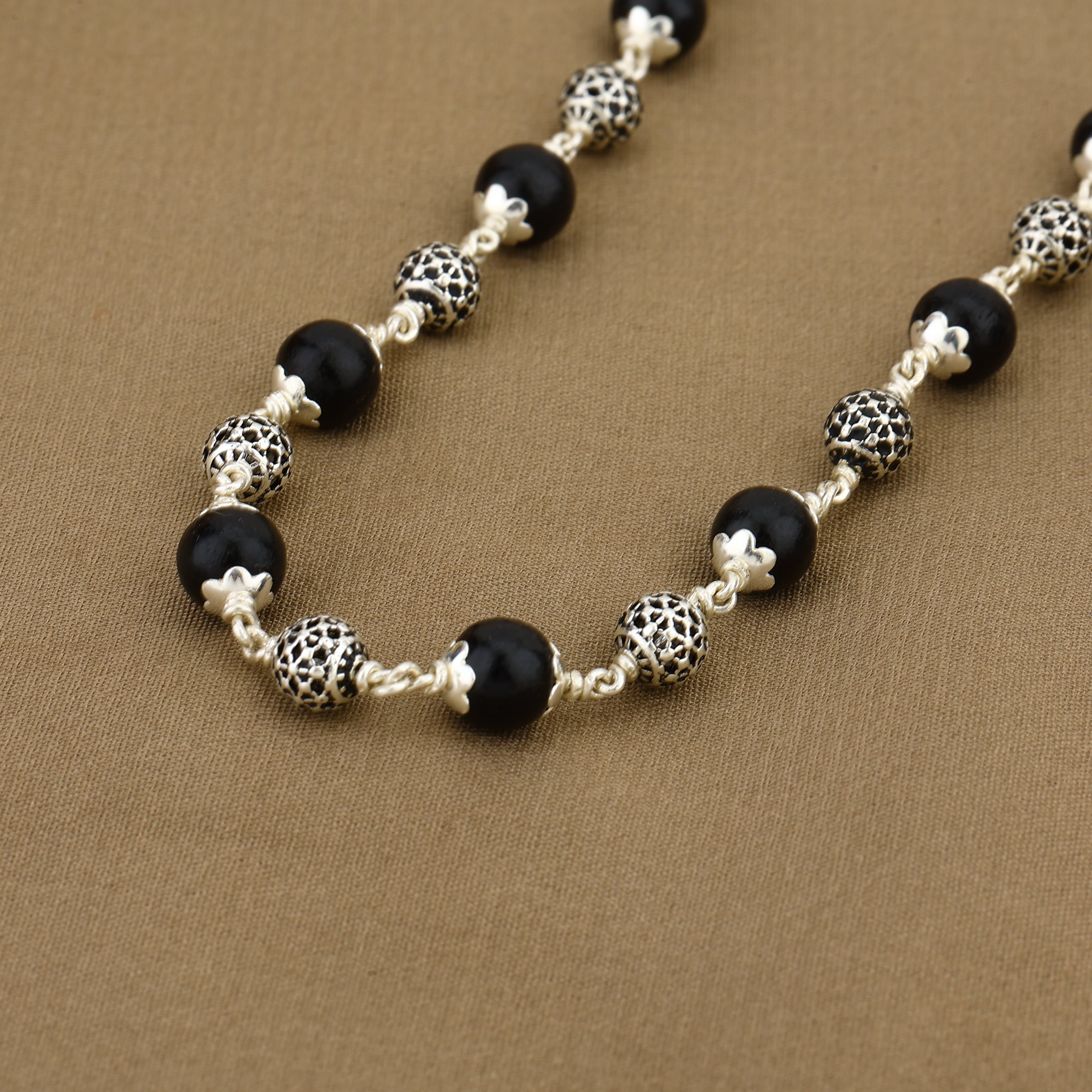 Karungali Silver Mala with Round Beads