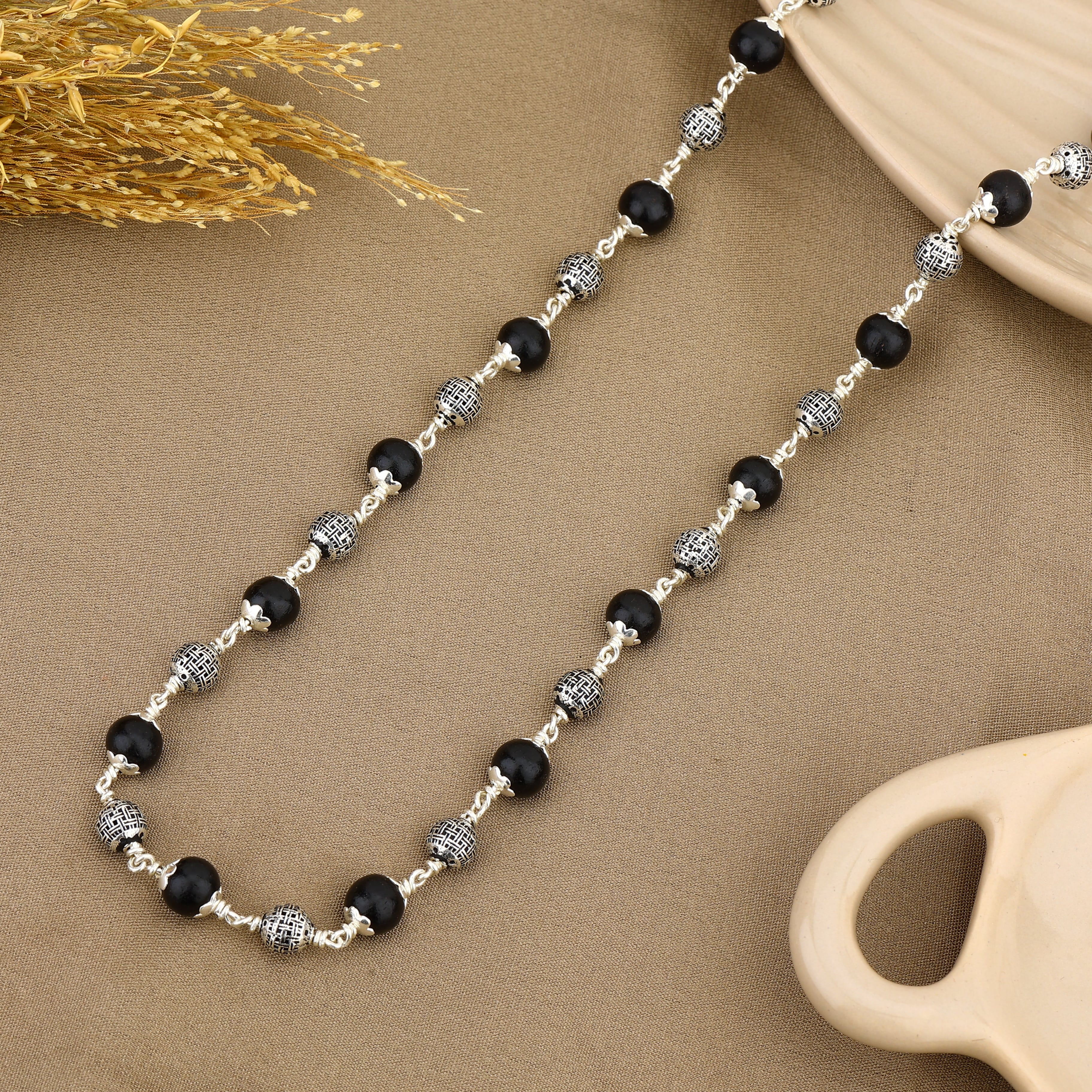 Authentic Karungali Silver Mala with Spherical Beads