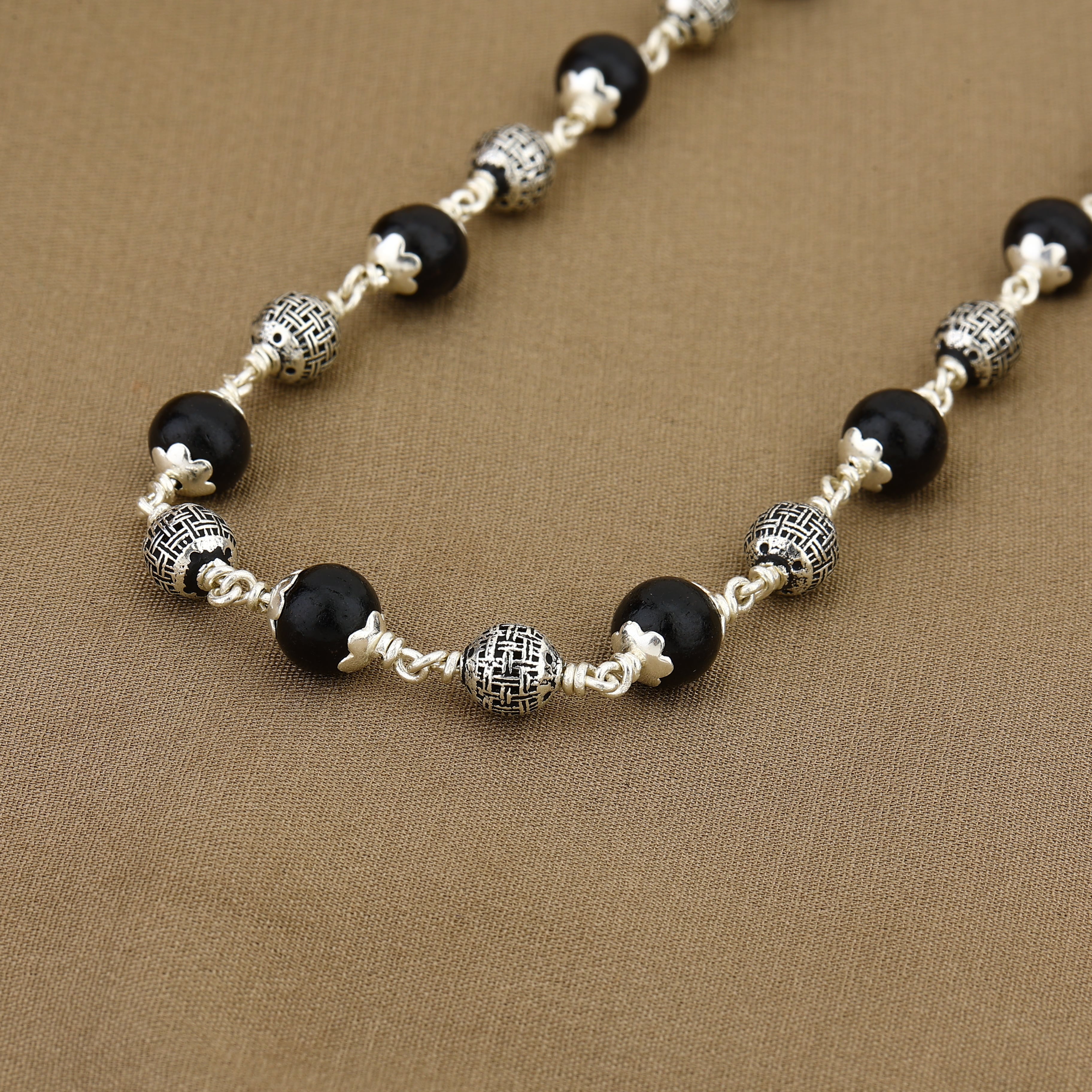 Karungali Silver Mala with Spherical Beads
