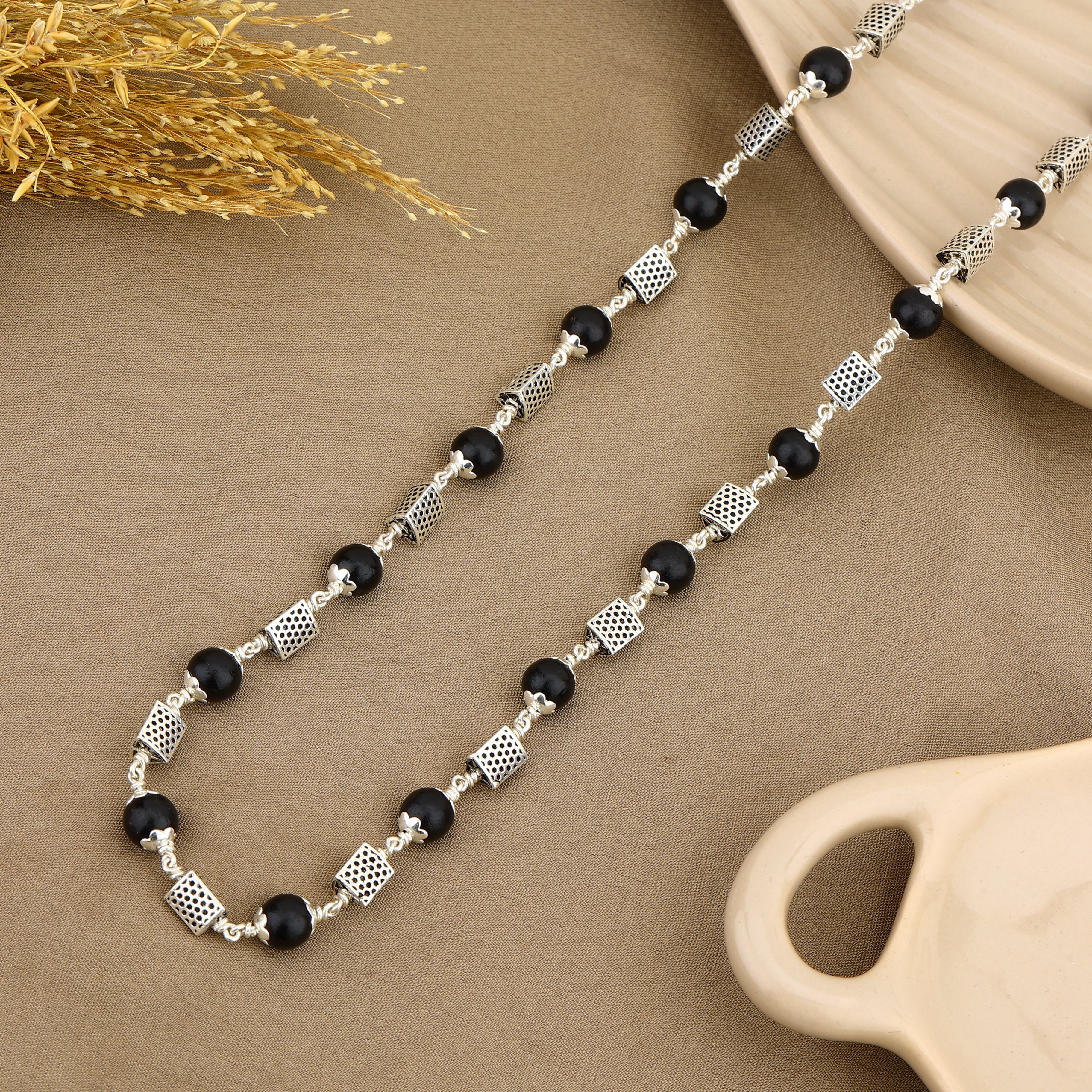 Authentic Karungali Silver Mala With Triangle Beads